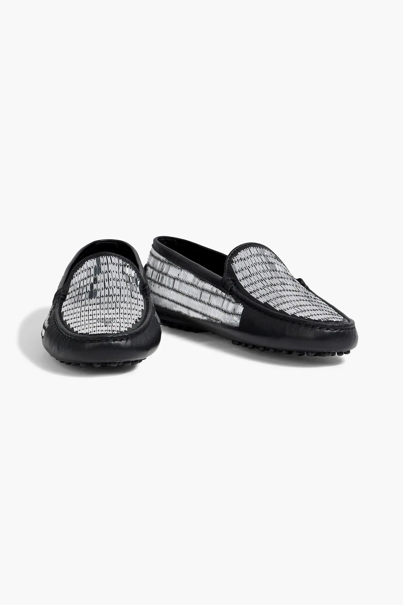 Tod's Embellished Leather Loafers Black Women's