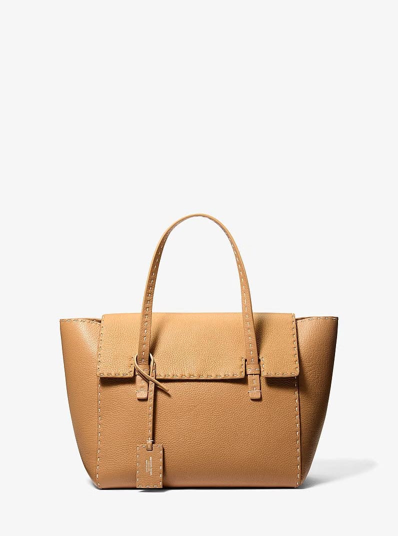 Michael Kors Sophia Hand-Stitched Pebbled Leather Satchel Peanut