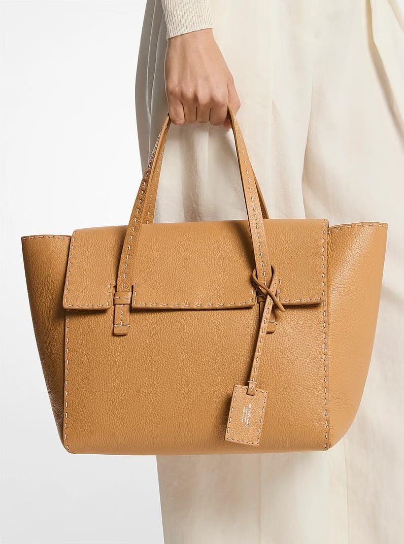 Michael Kors Sophia Hand-Stitched Pebbled Leather Satchel Peanut