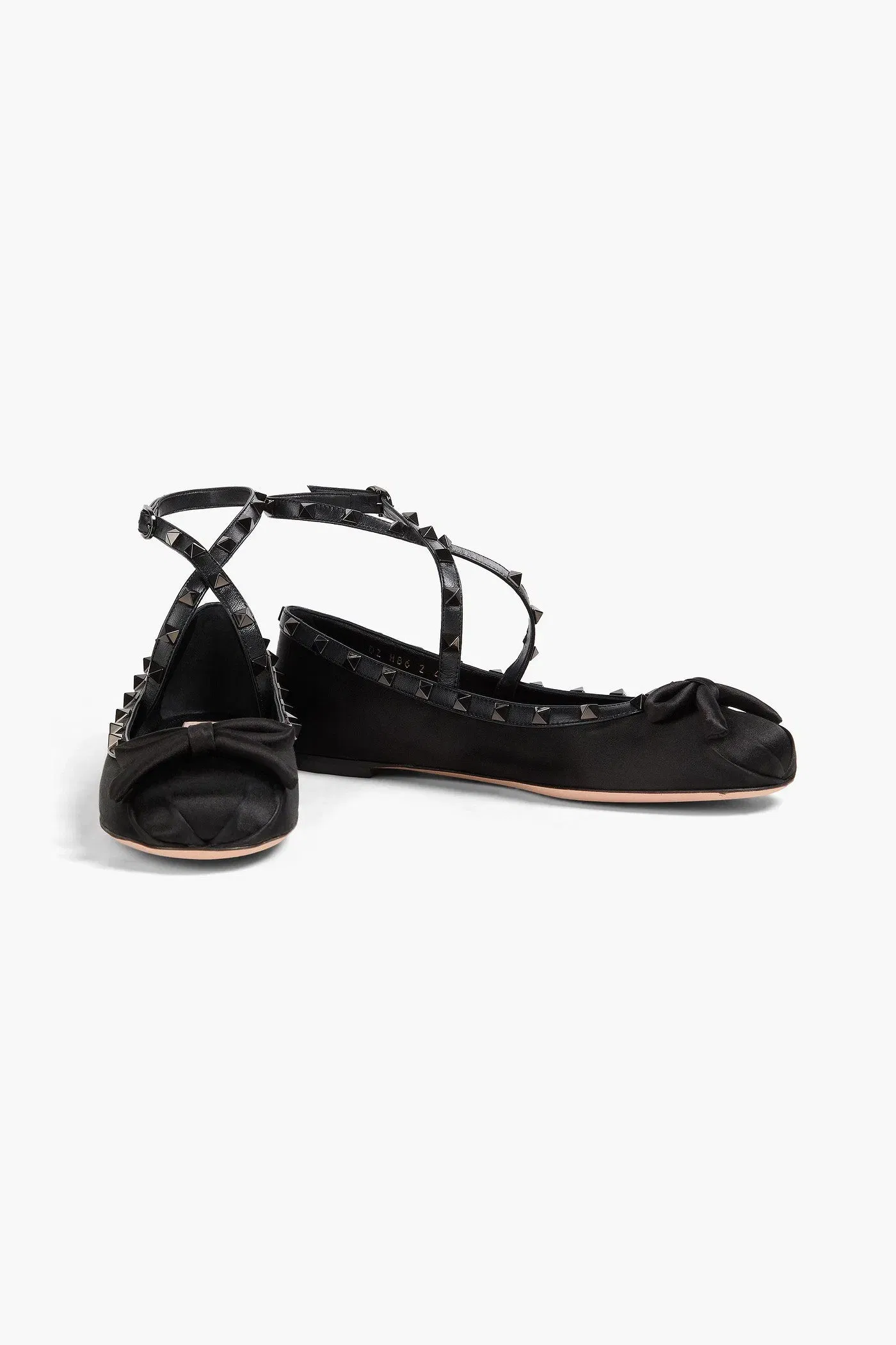 Valentino Garavani Rockstud Leather-Trimmed Satin Ballet Flats Black Women's