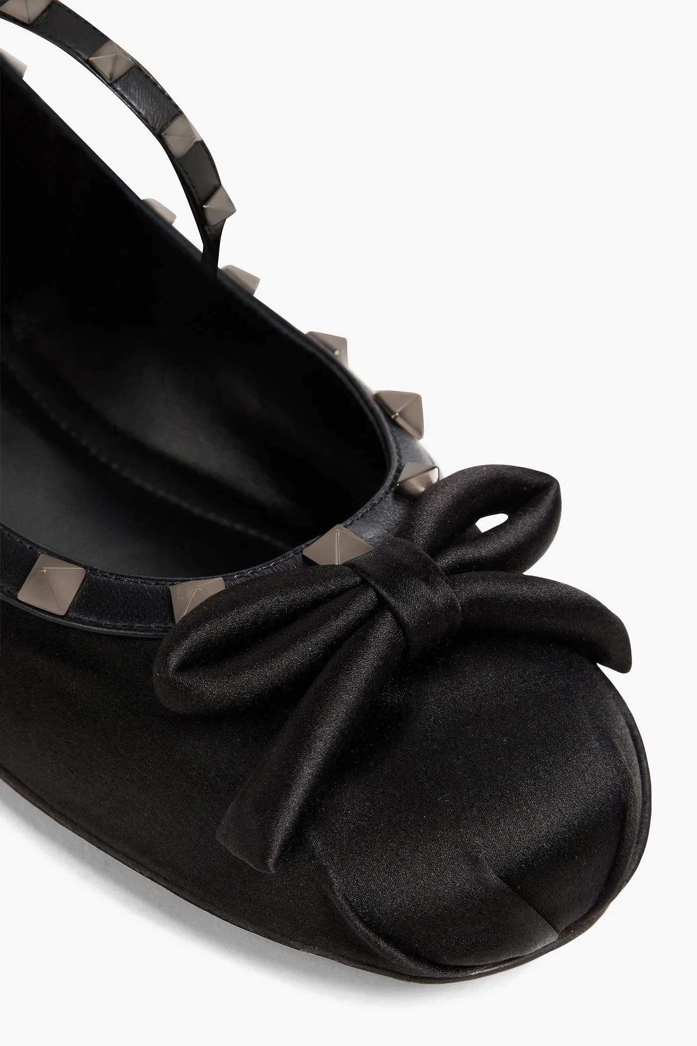 Valentino Garavani Rockstud Leather-Trimmed Satin Ballet Flats Black Women's