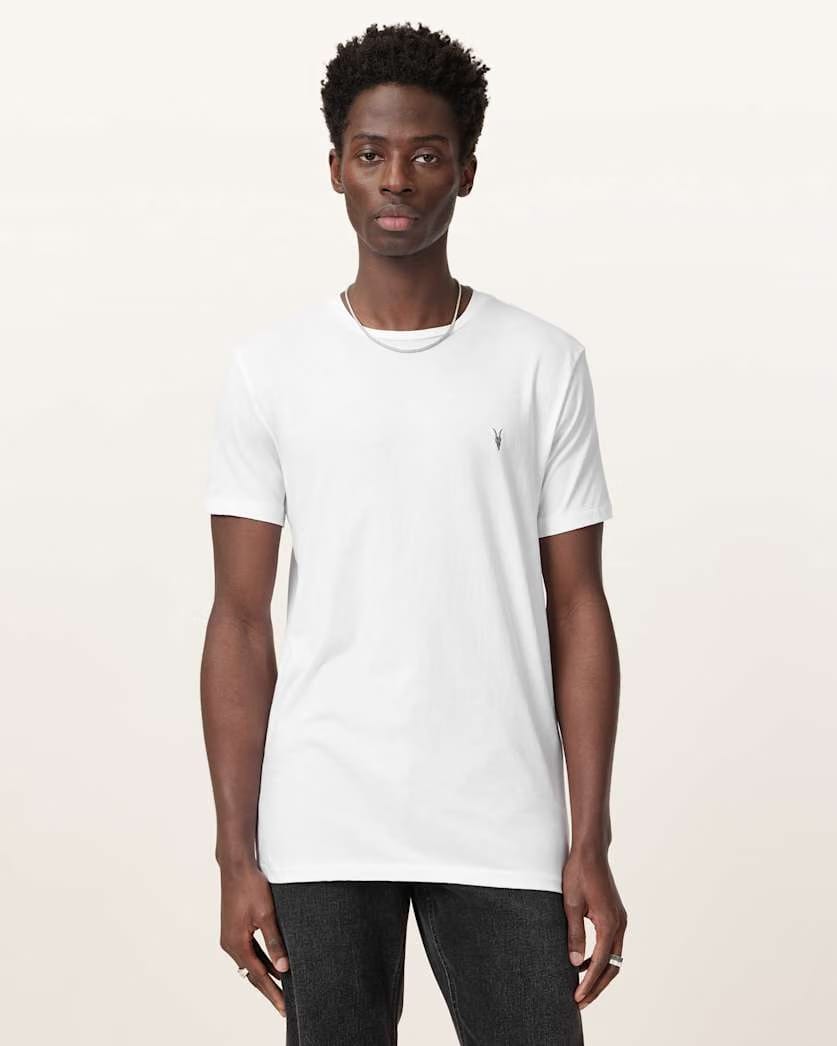 AllSaints Tonic Crew Neck Slim Ramskull T Shirt Optic White