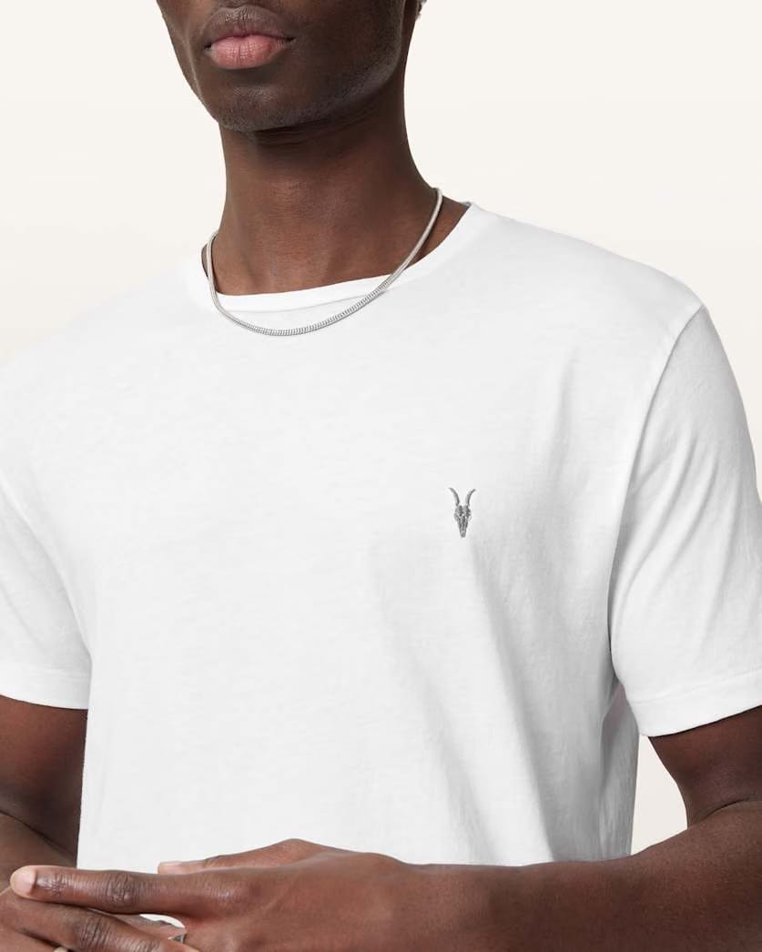 AllSaints Tonic Crew Neck Slim Ramskull T Shirt Optic White