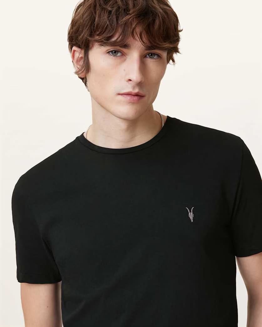AllSaints Tonic Crew Neck Slim Ramskull T Shirt Optic White