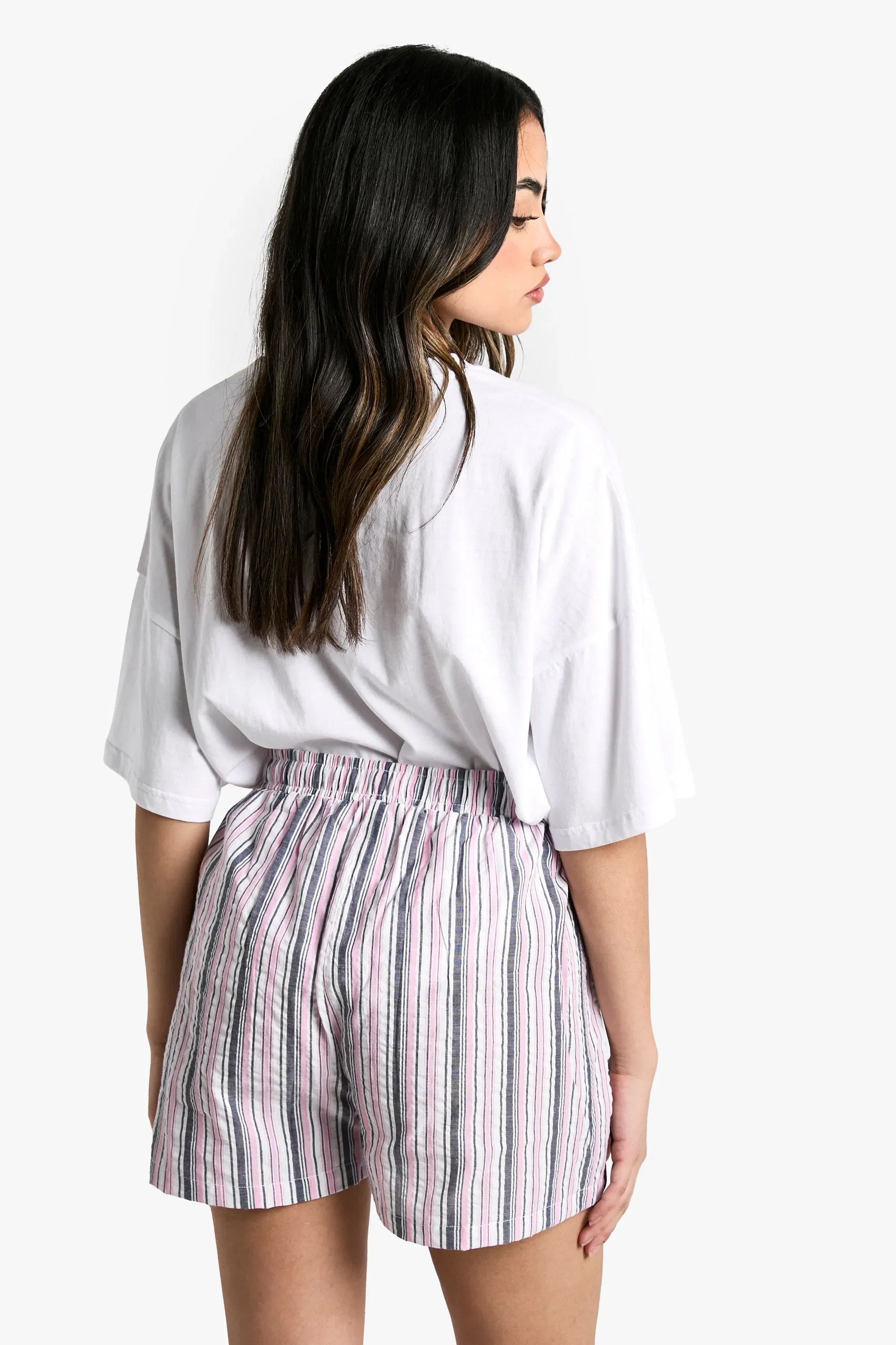 Mixed Stripe Drawstring Waist Shorts