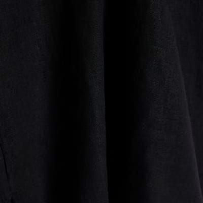Black Linen Blend Short Sleeve Top