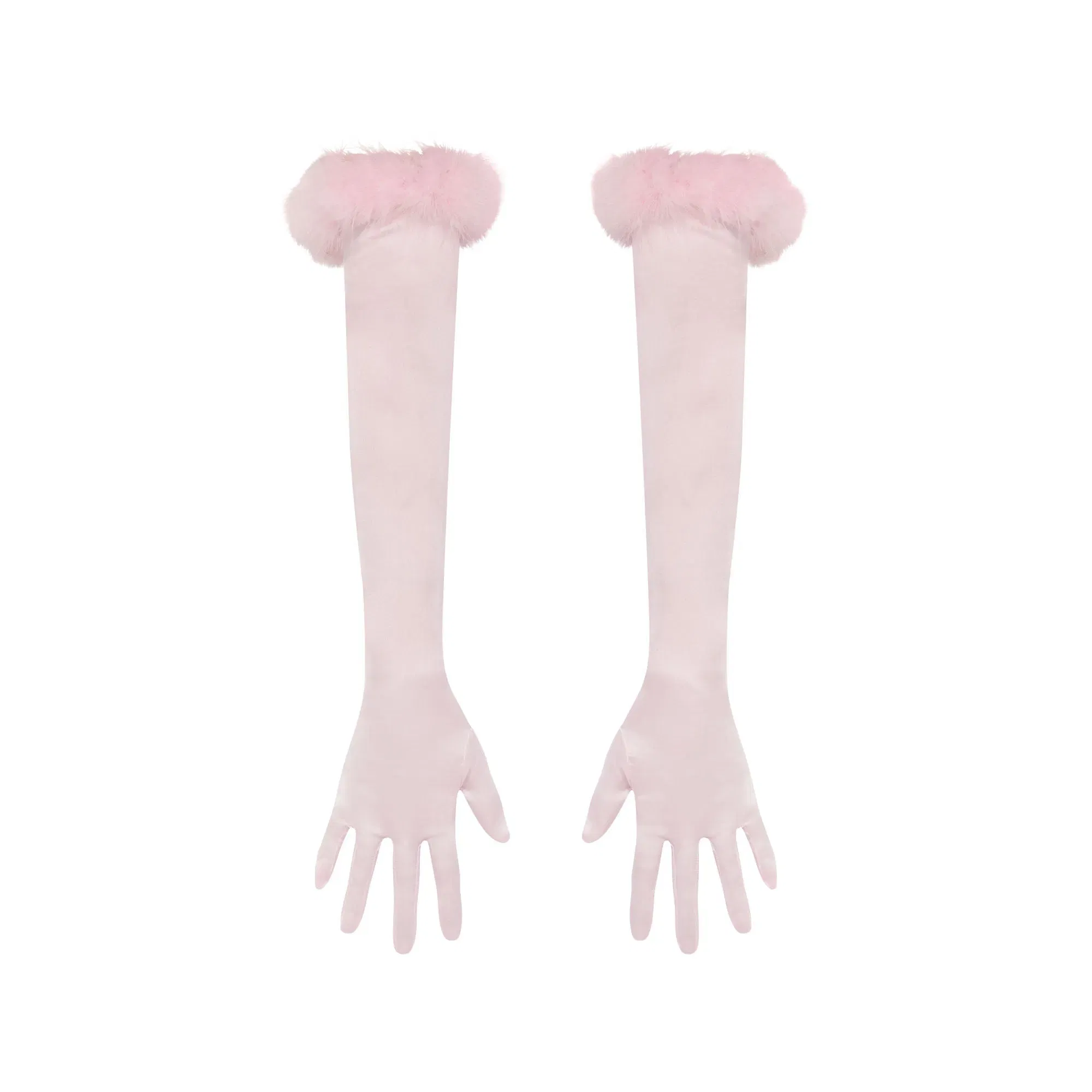 SILK FEATHER TRIM GLOVES | CHERRY BLOSSOM