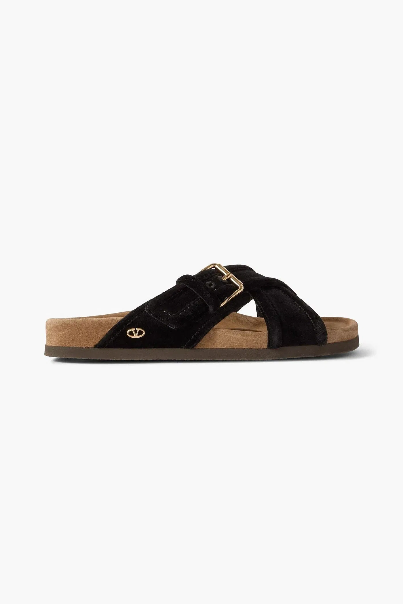 Valentino Garavani Buckled Velvet Slides Black Women's