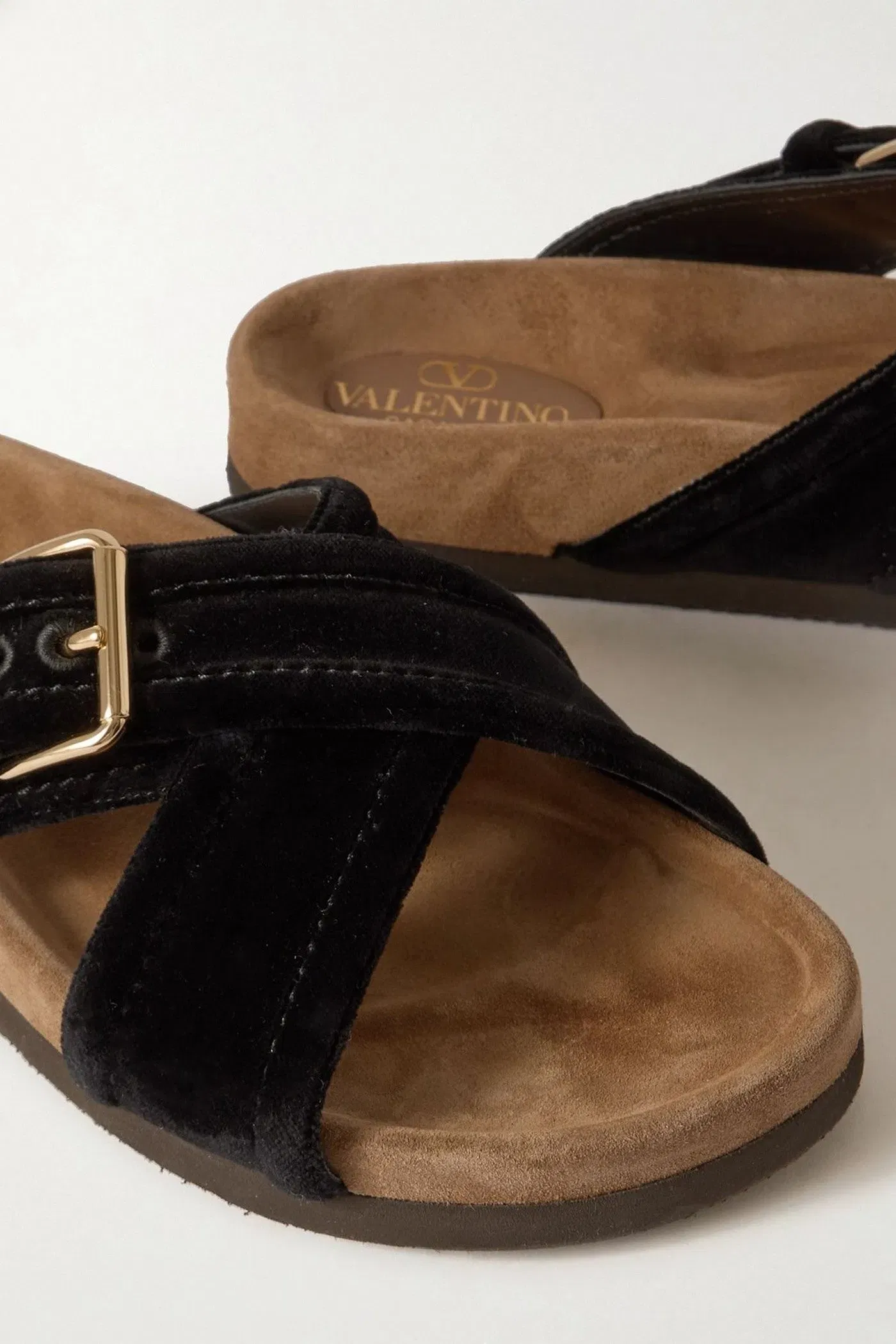 Valentino Garavani Buckled Velvet Slides Black Women's