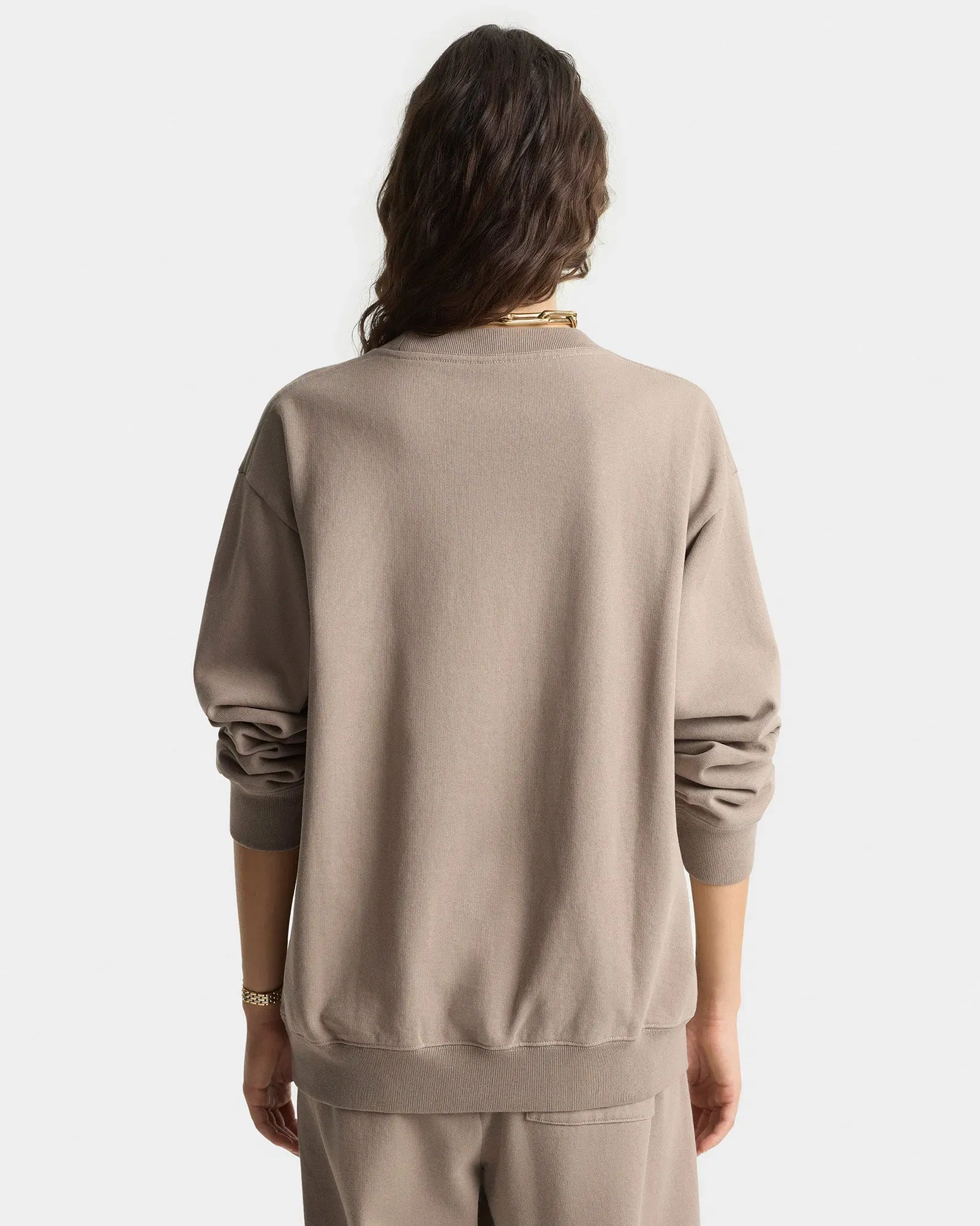 Signature Logo Embroidered Crewneck - Hazelnut/White