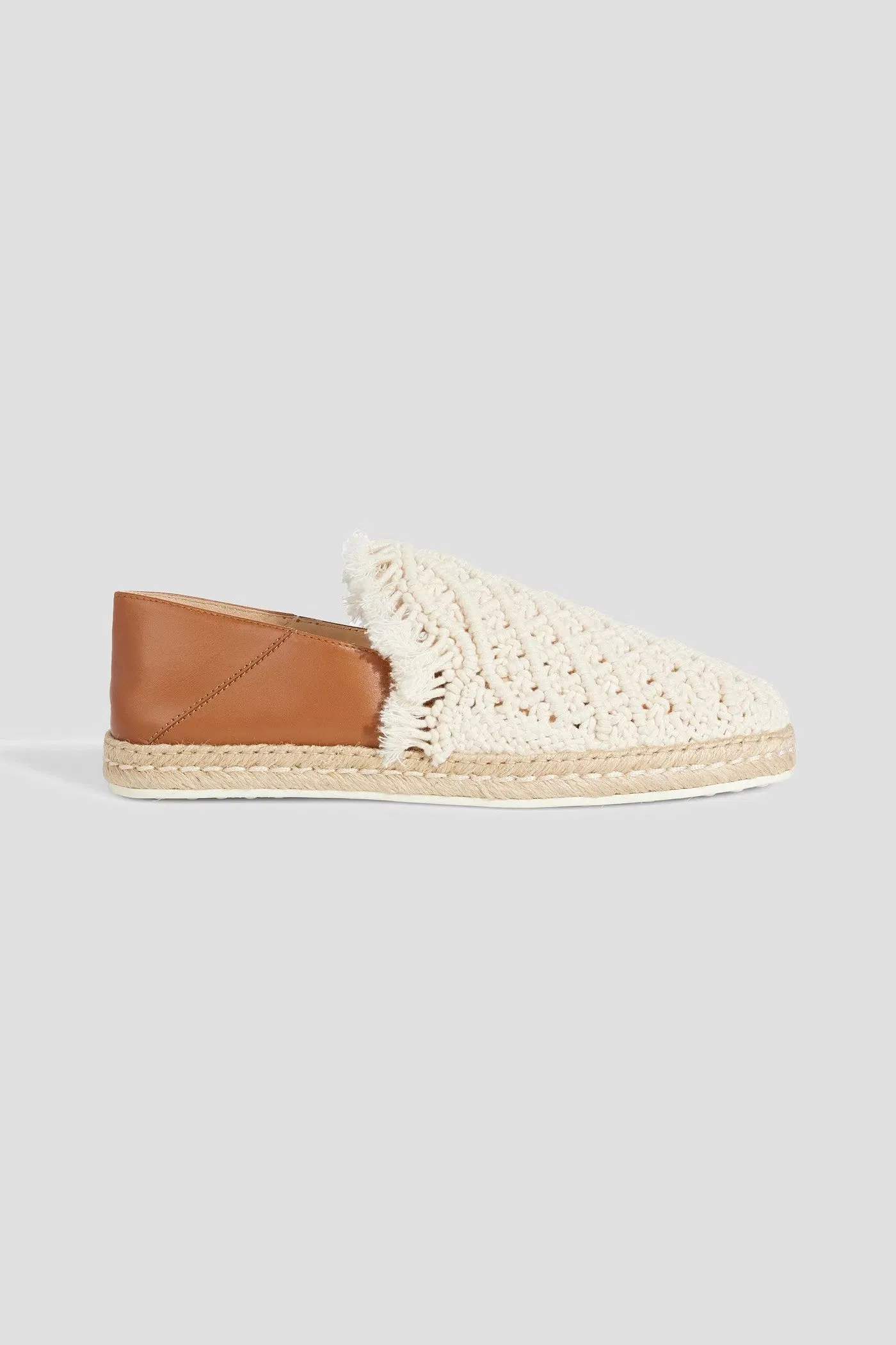 Tod's Crochet And Leather Collapsible-Heel Espadrilles Ecru Women's