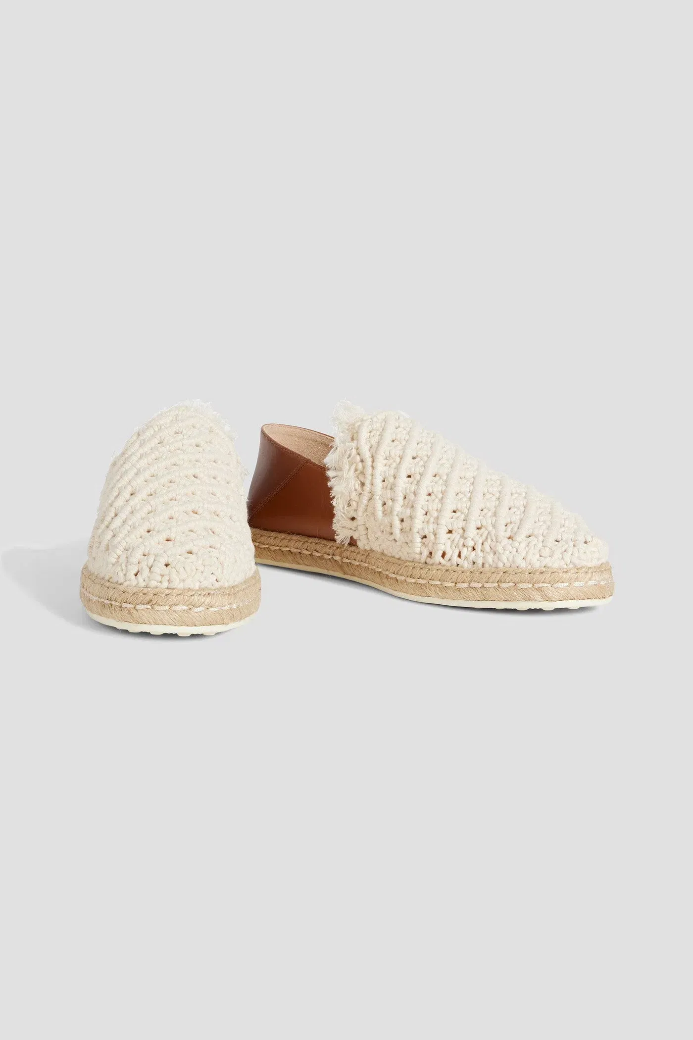 Tod's Crochet And Leather Collapsible-Heel Espadrilles Ecru Women's