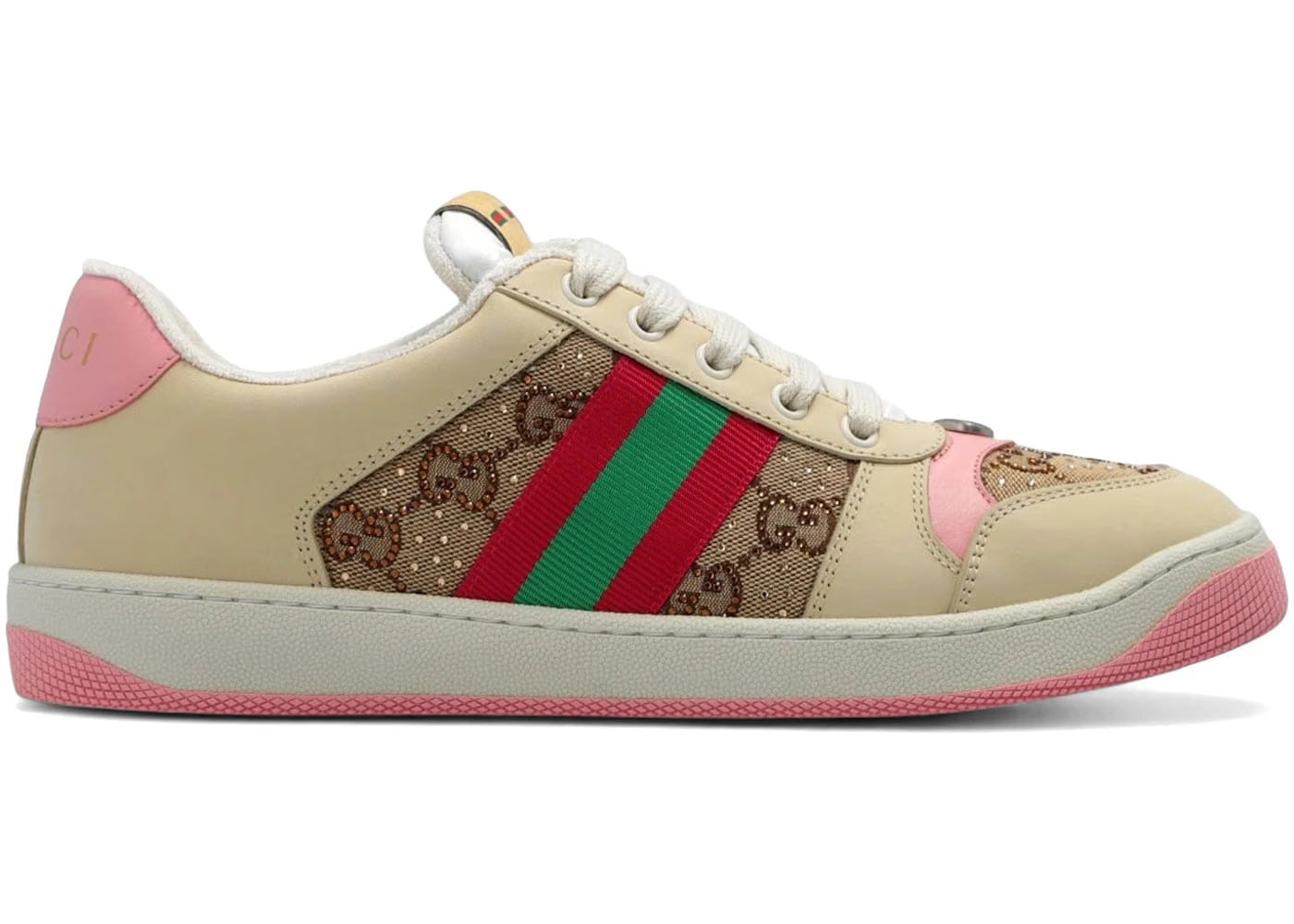 Gucci Screener Beige Dark Brown Pink Gg Canvas Crystals Womens