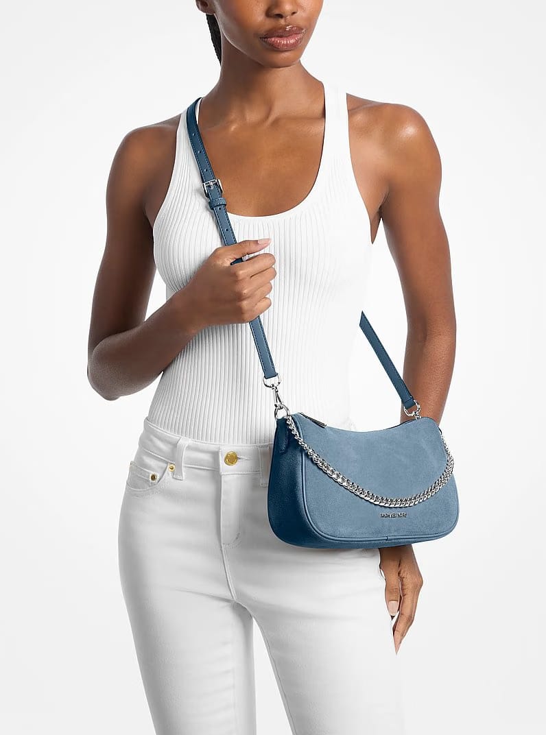 Michael Kors Carmela Medium Suede Convertible Crossbody Bag Denim