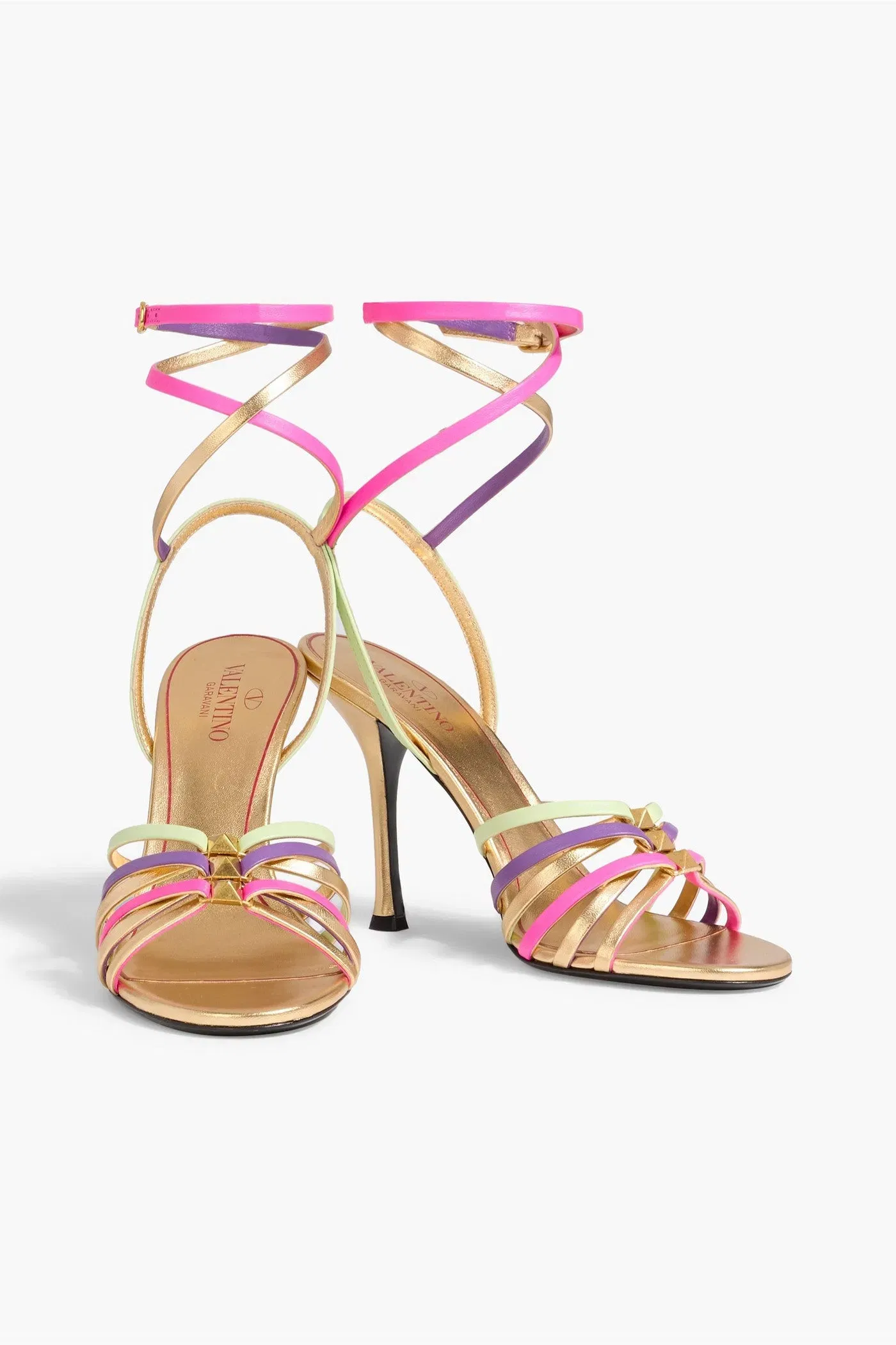 Valentino Garavani Rockstud Metallic Leather Sandals Gold Women's