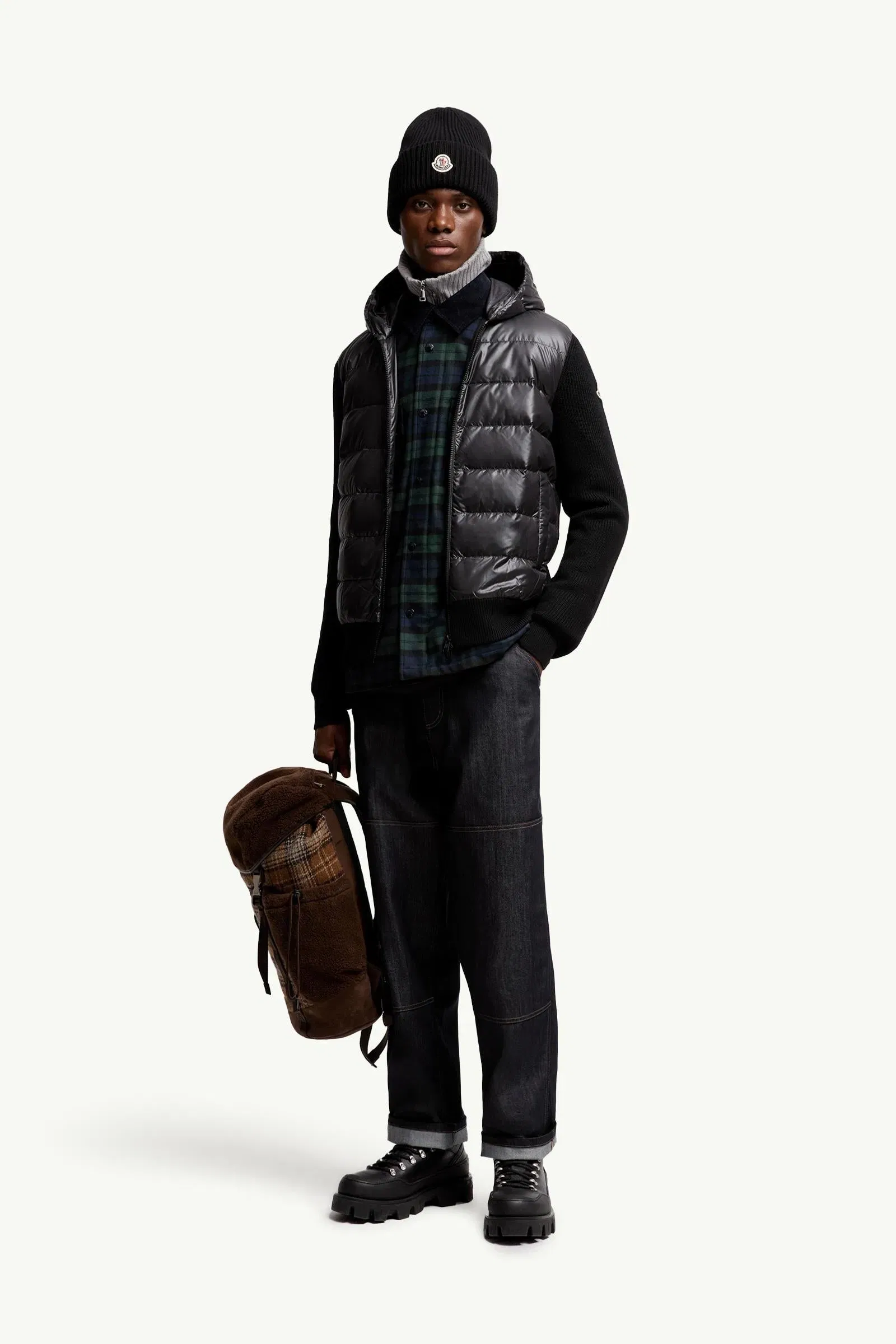 Moncler Padded Wool Zip-Up Hoodie Black Black