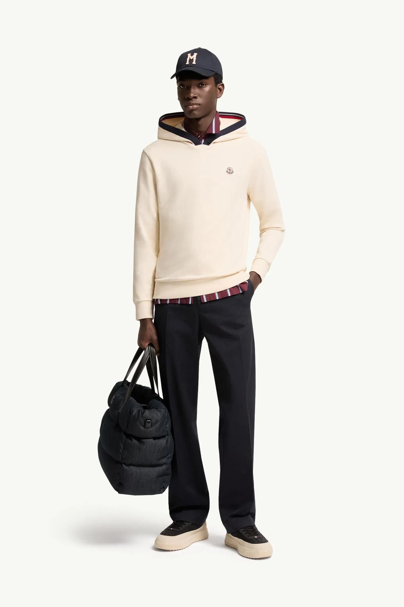 Moncler Brushed Cotton Logo Hoodie White Ivory White Ivory