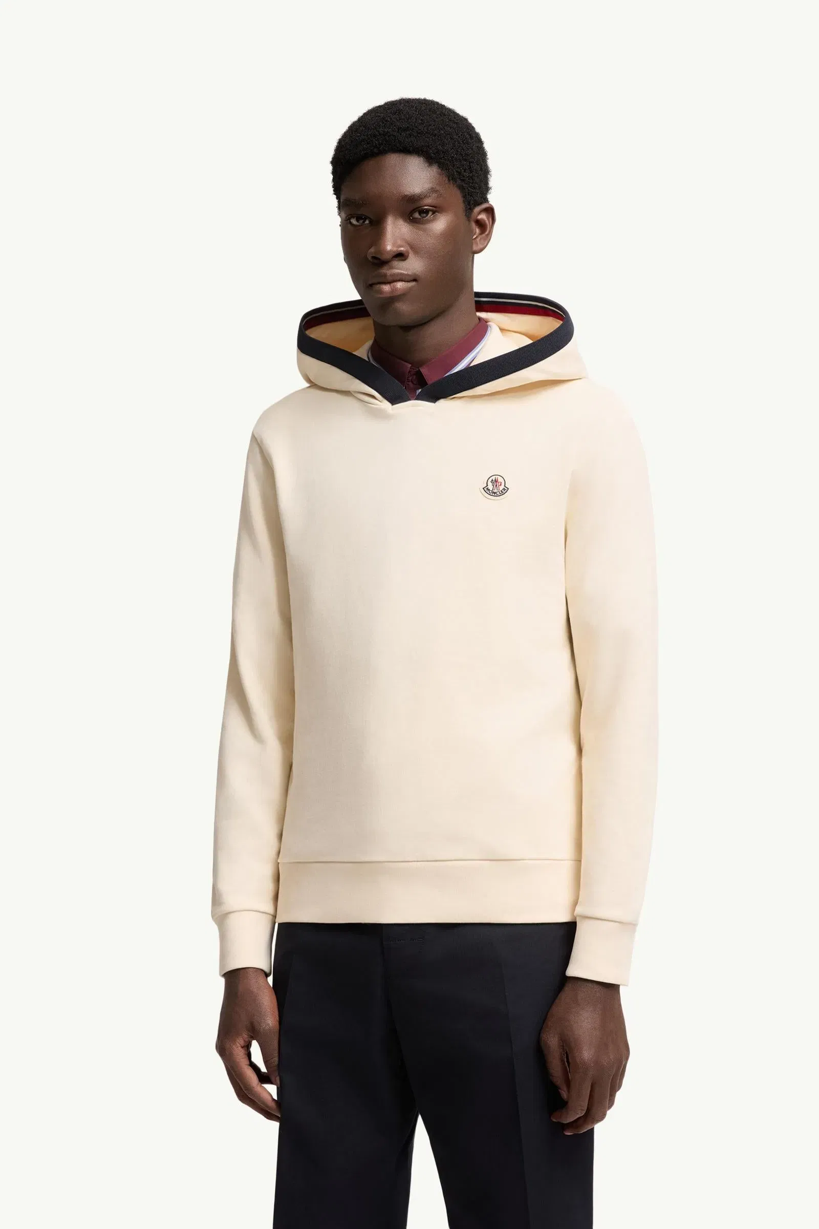 Moncler Brushed Cotton Logo Hoodie White Ivory White Ivory