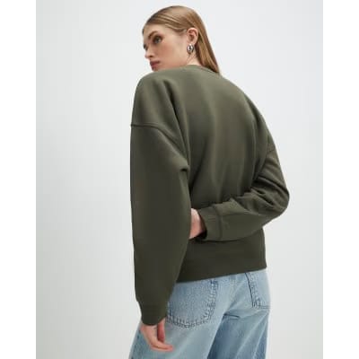 Khaki Contrast Embroidered Floral Sweatshirt