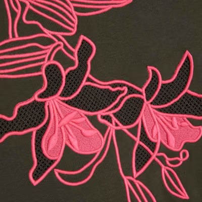 Khaki Contrast Embroidered Floral Sweatshirt