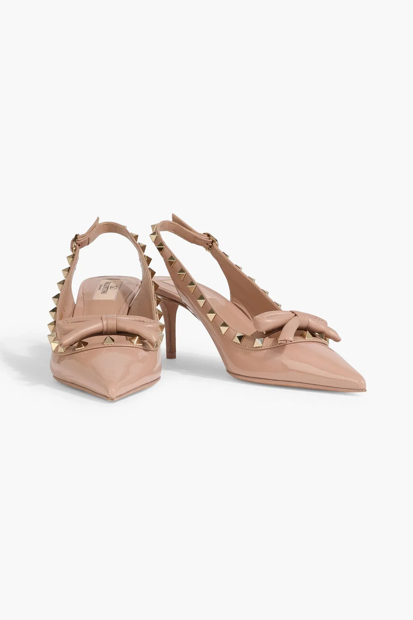 Valentino Garavani Rockstud Bow-Detailed Patent-Leather Slingback Pumps Neutral Women's