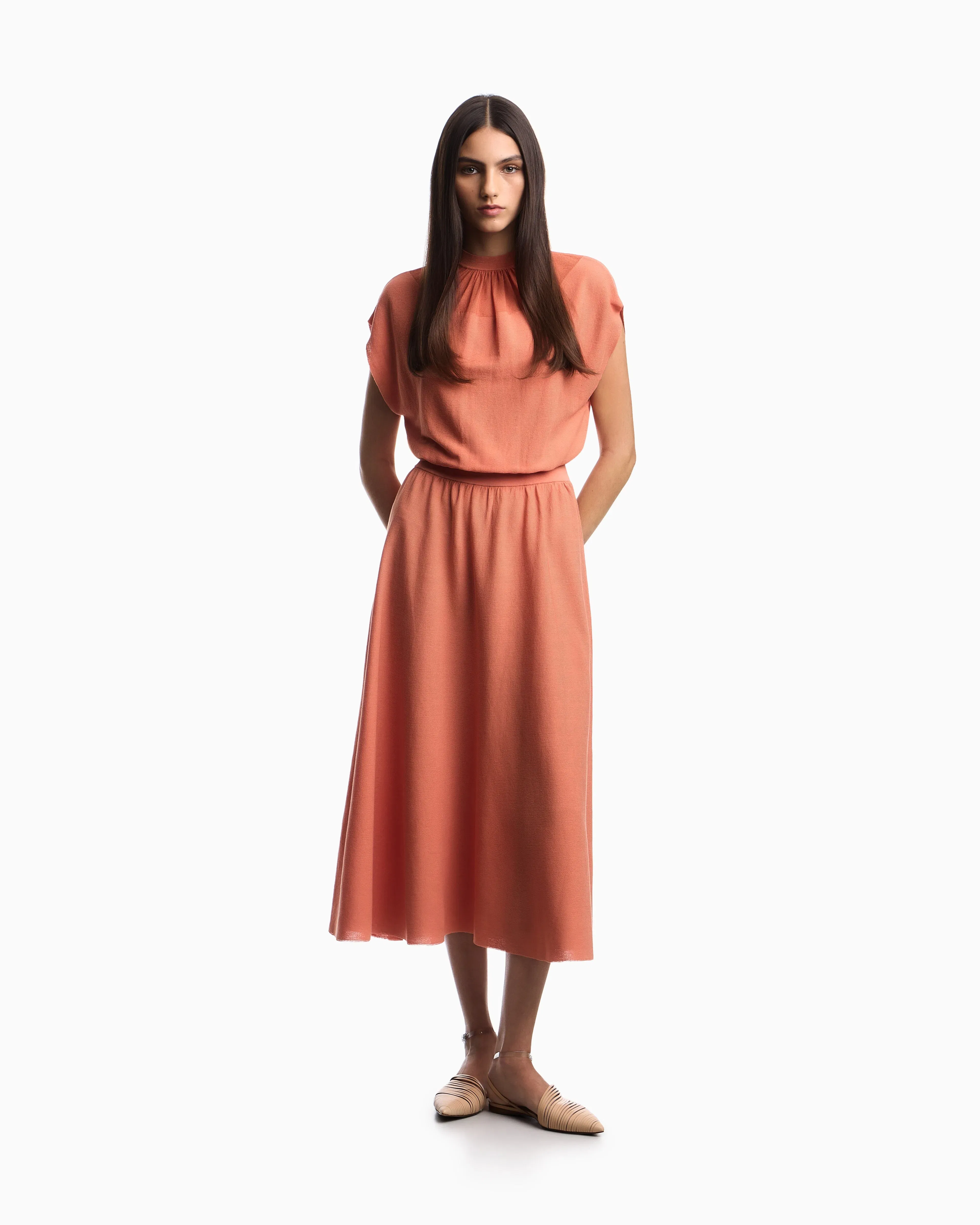 Emporio Armani Link-stitch Lyocell-blend dress with yoke