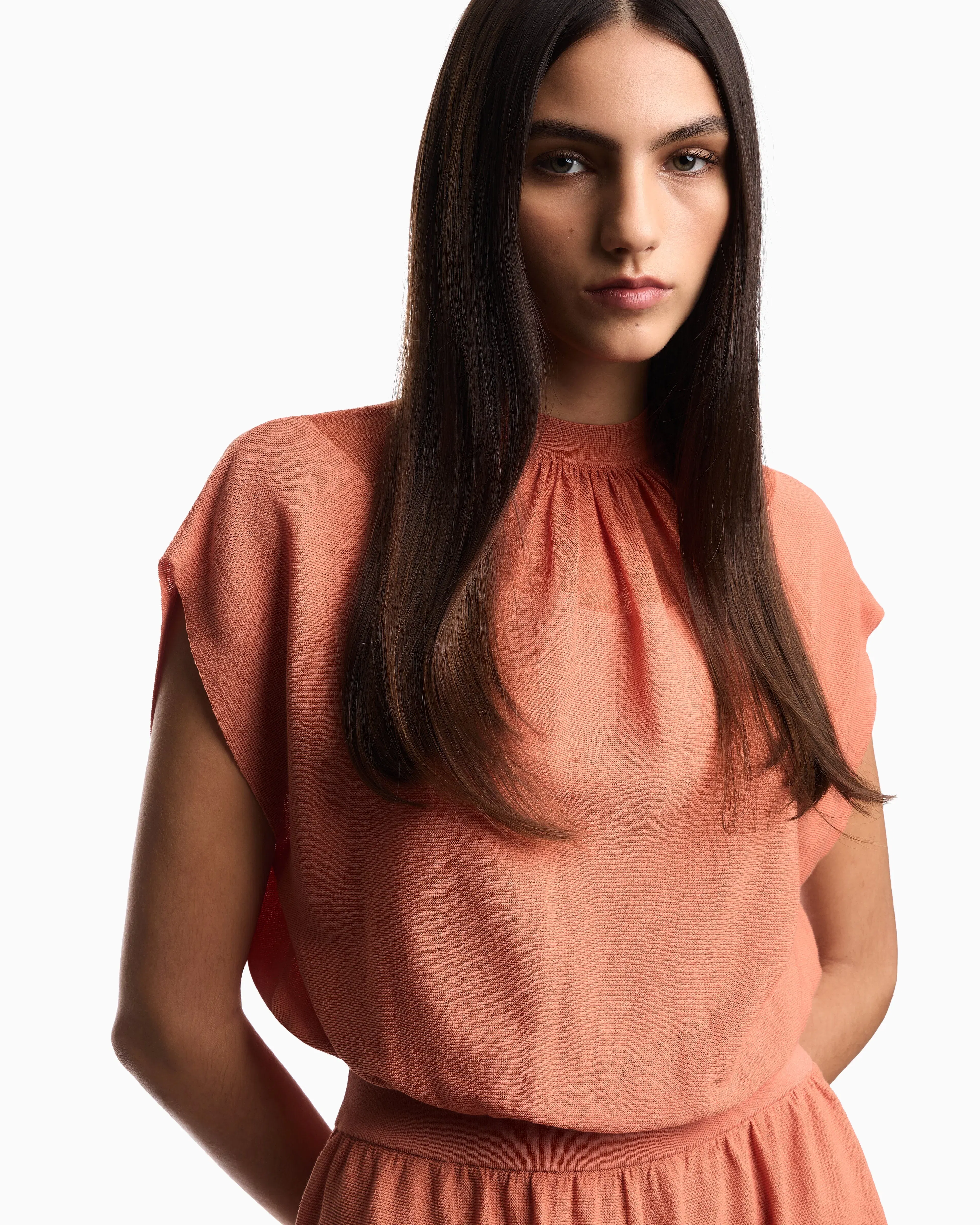 Emporio Armani Link-stitch Lyocell-blend dress with yoke