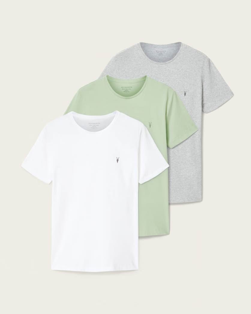 AllSaints Tonic Crew Neck Slim Ramskull T Shirt Grey/White/Green