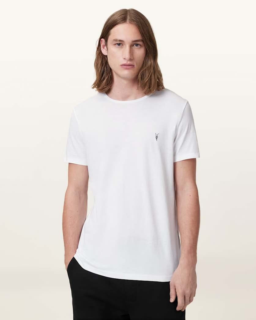 AllSaints Tonic Crew Neck Slim Ramskull T Shirt Grey/White/Green