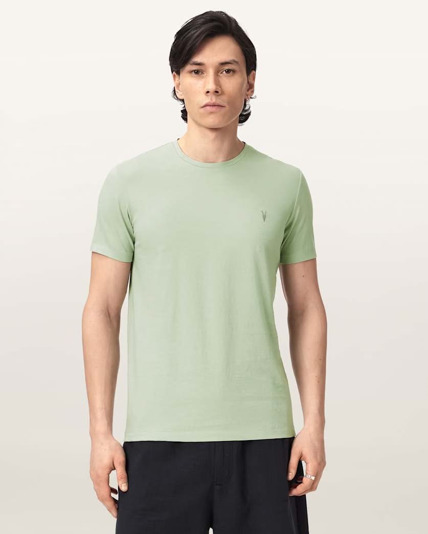 AllSaints Tonic Crew Neck Slim Ramskull T Shirt Grey/White/Green