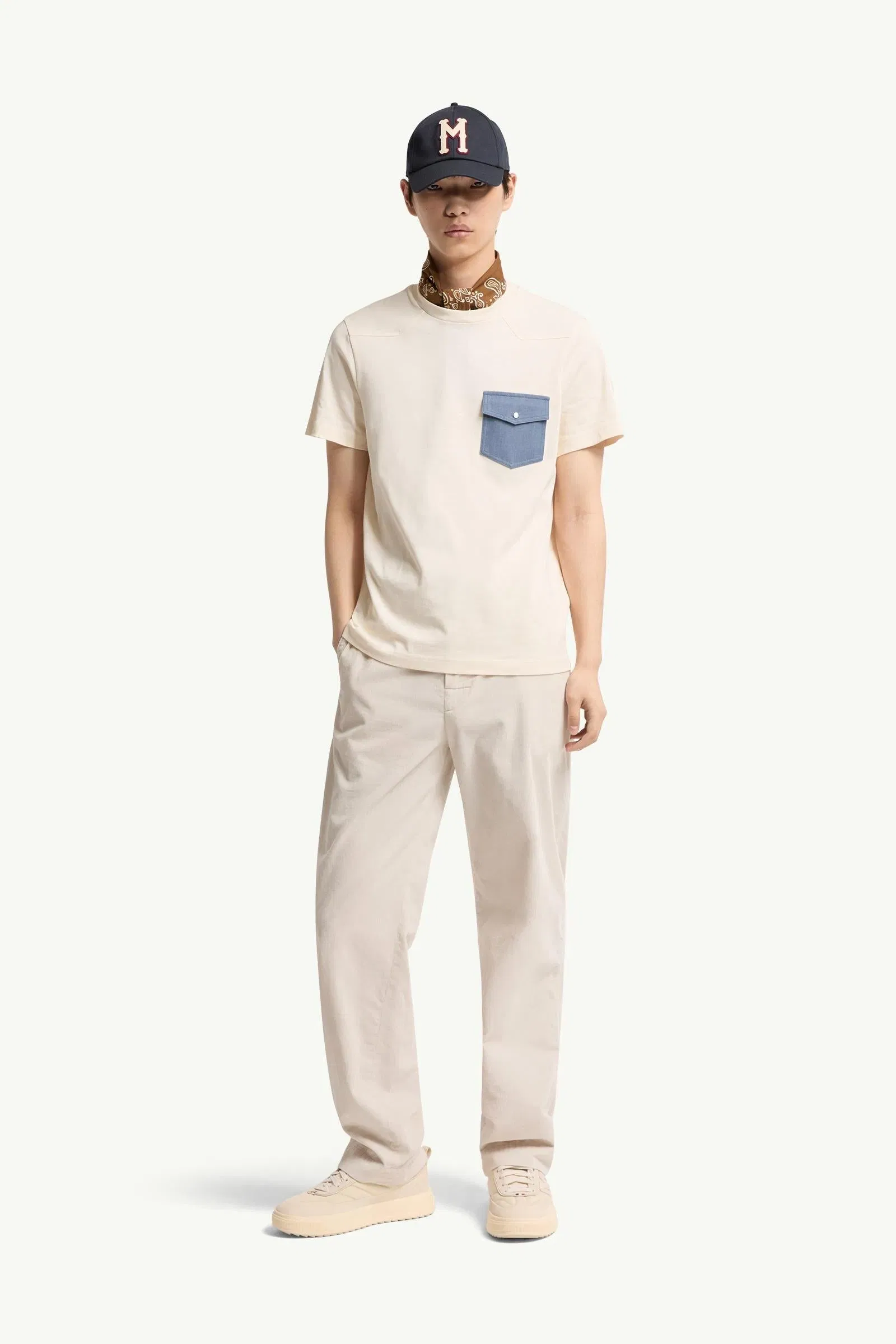 Moncler Cotton Jersey T-Shirt With Denim Pocket White Ivory White Ivory