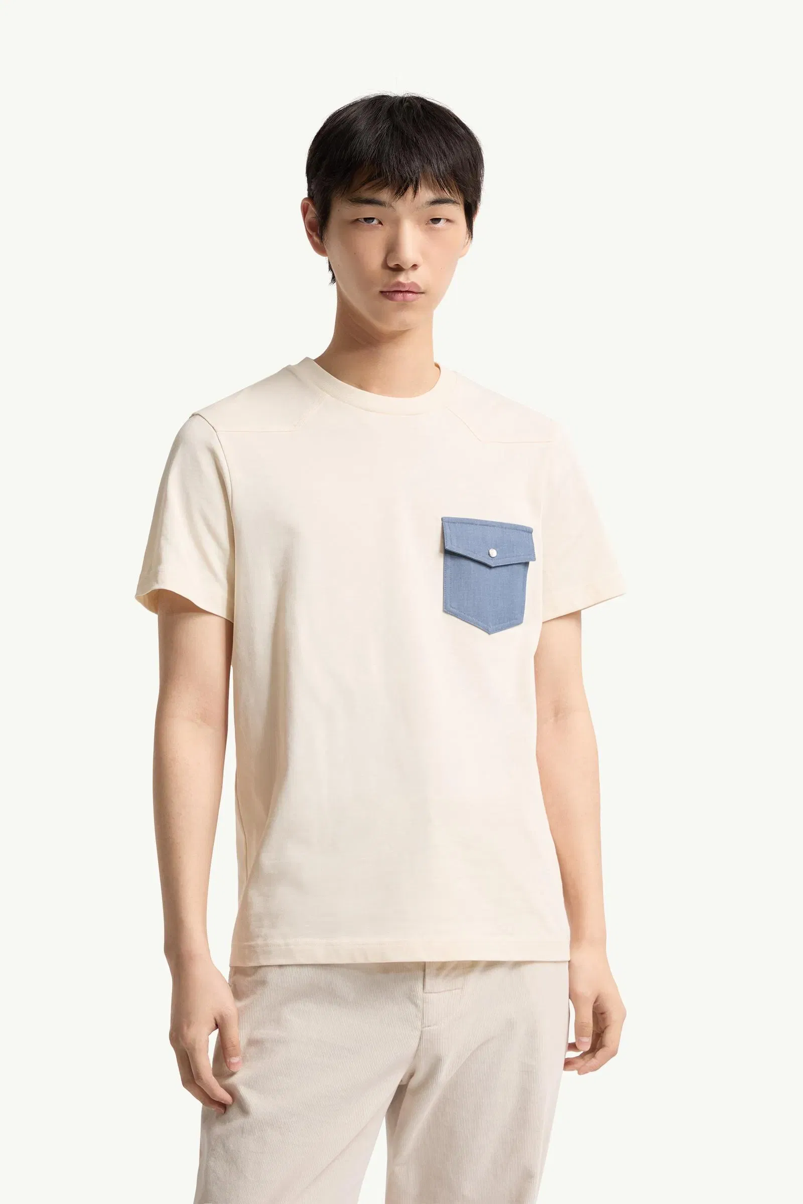 Moncler Cotton Jersey T-Shirt With Denim Pocket White Ivory White Ivory