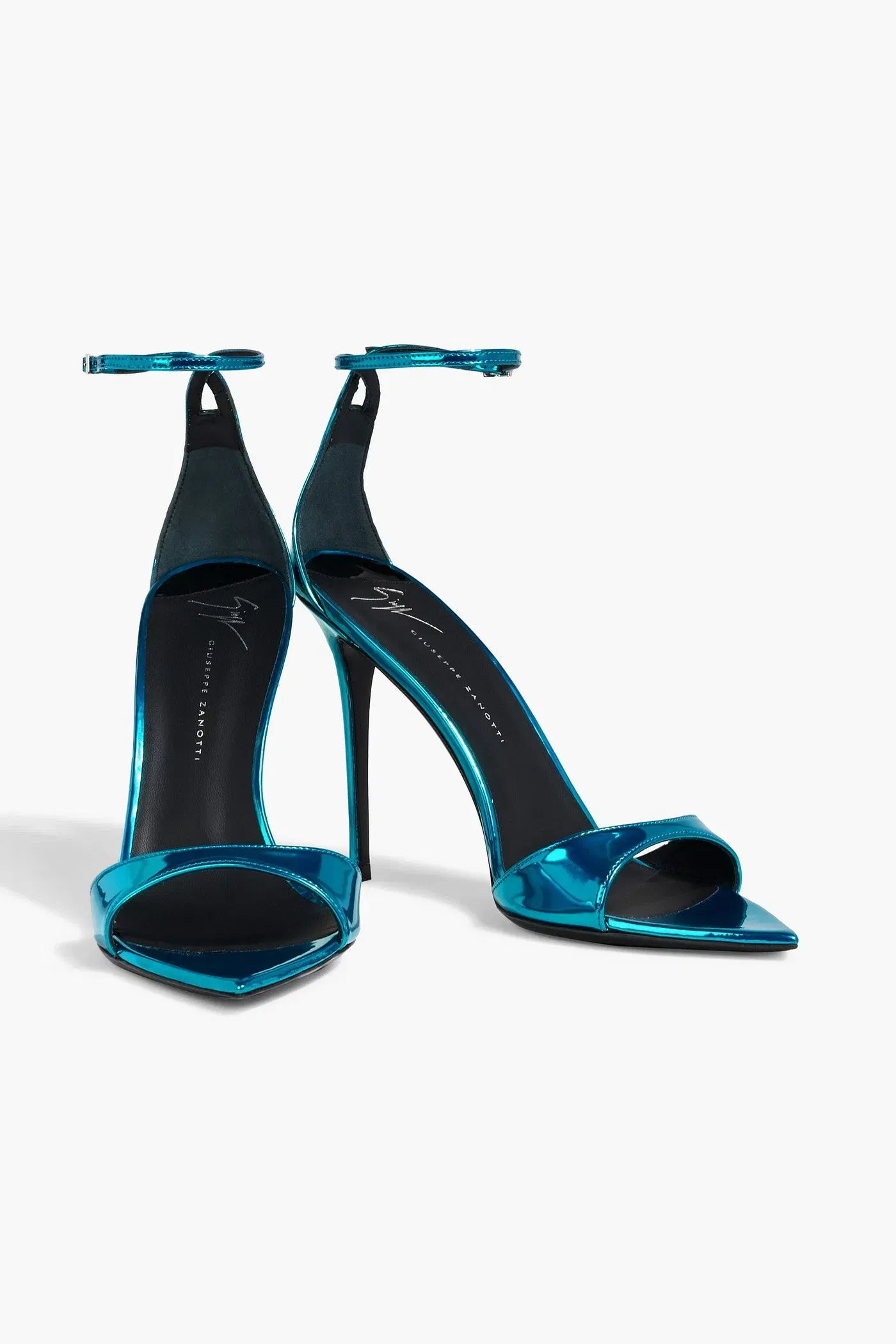 Giuseppe Zanotti Intriigo Strap 105 Mirrored Sandals Turquoise Women's