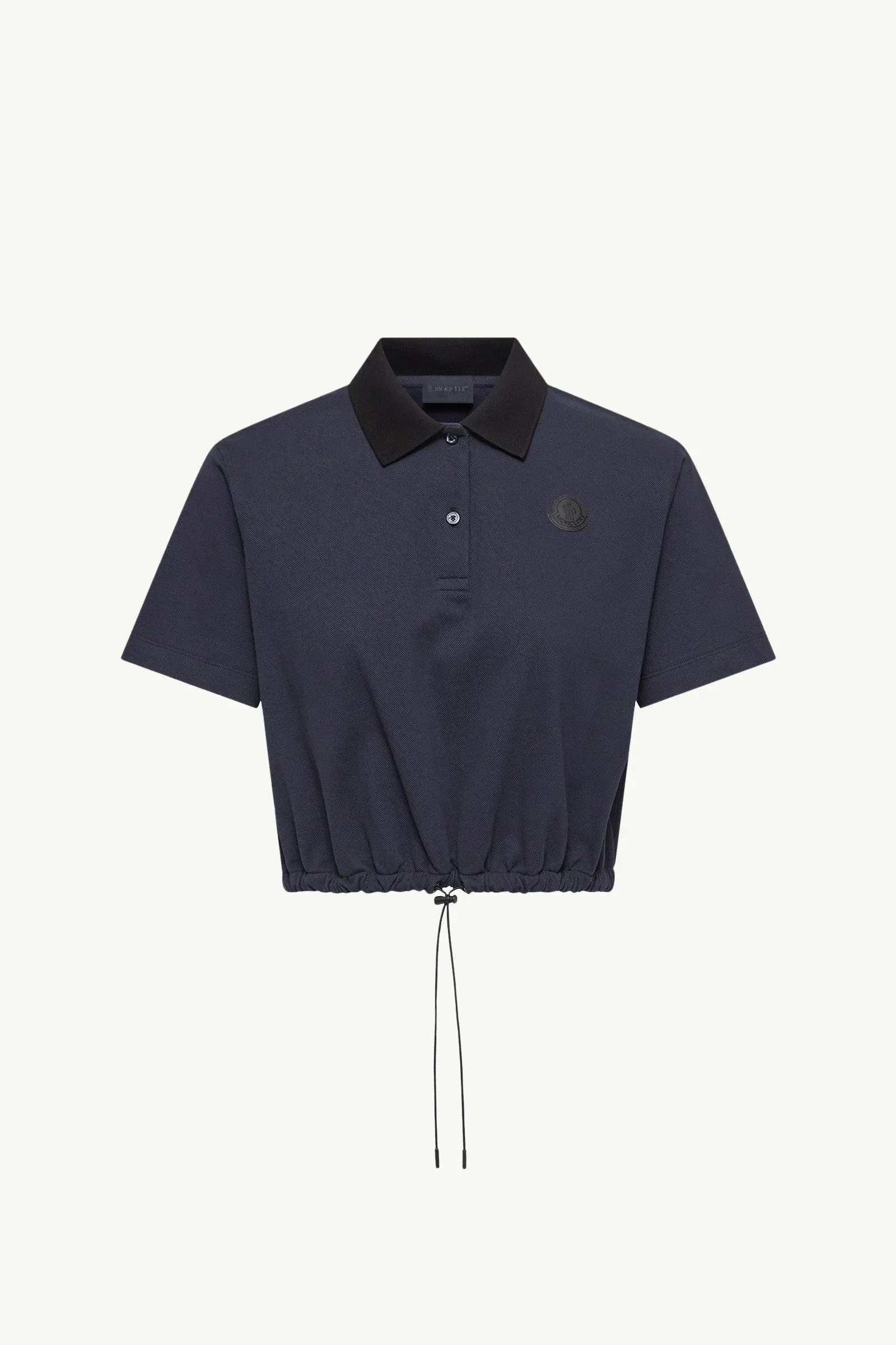 Moncler Cropped Cotton Piquet Polo Shirt Night Blue Night Blue