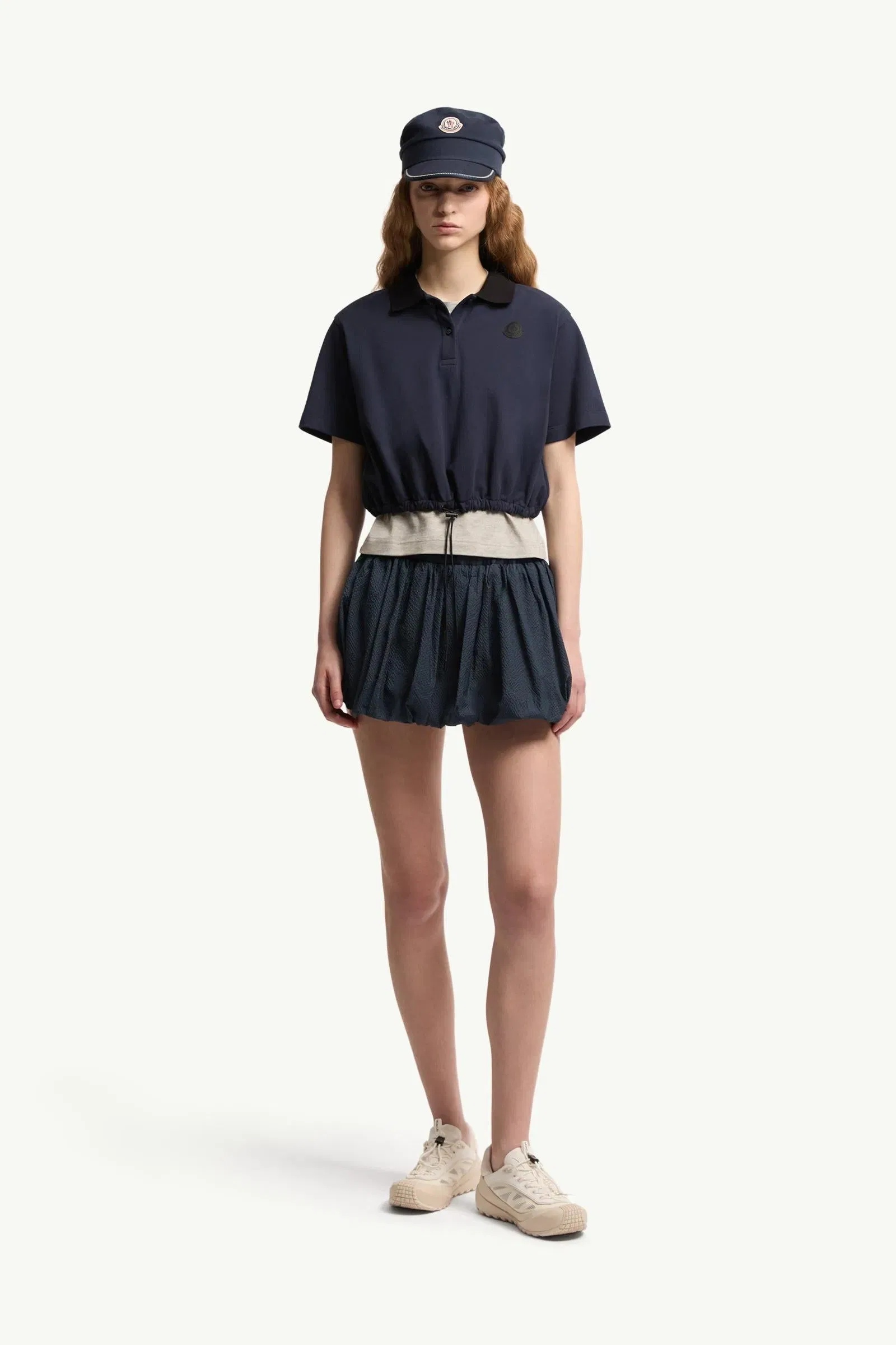 Moncler Cropped Cotton Piquet Polo Shirt Night Blue Night Blue