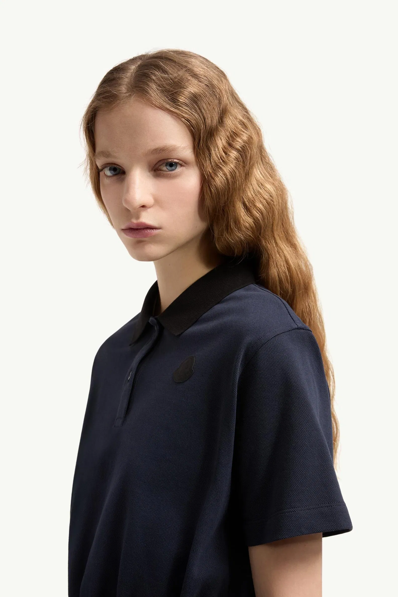 Moncler Cropped Cotton Piquet Polo Shirt Night Blue Night Blue