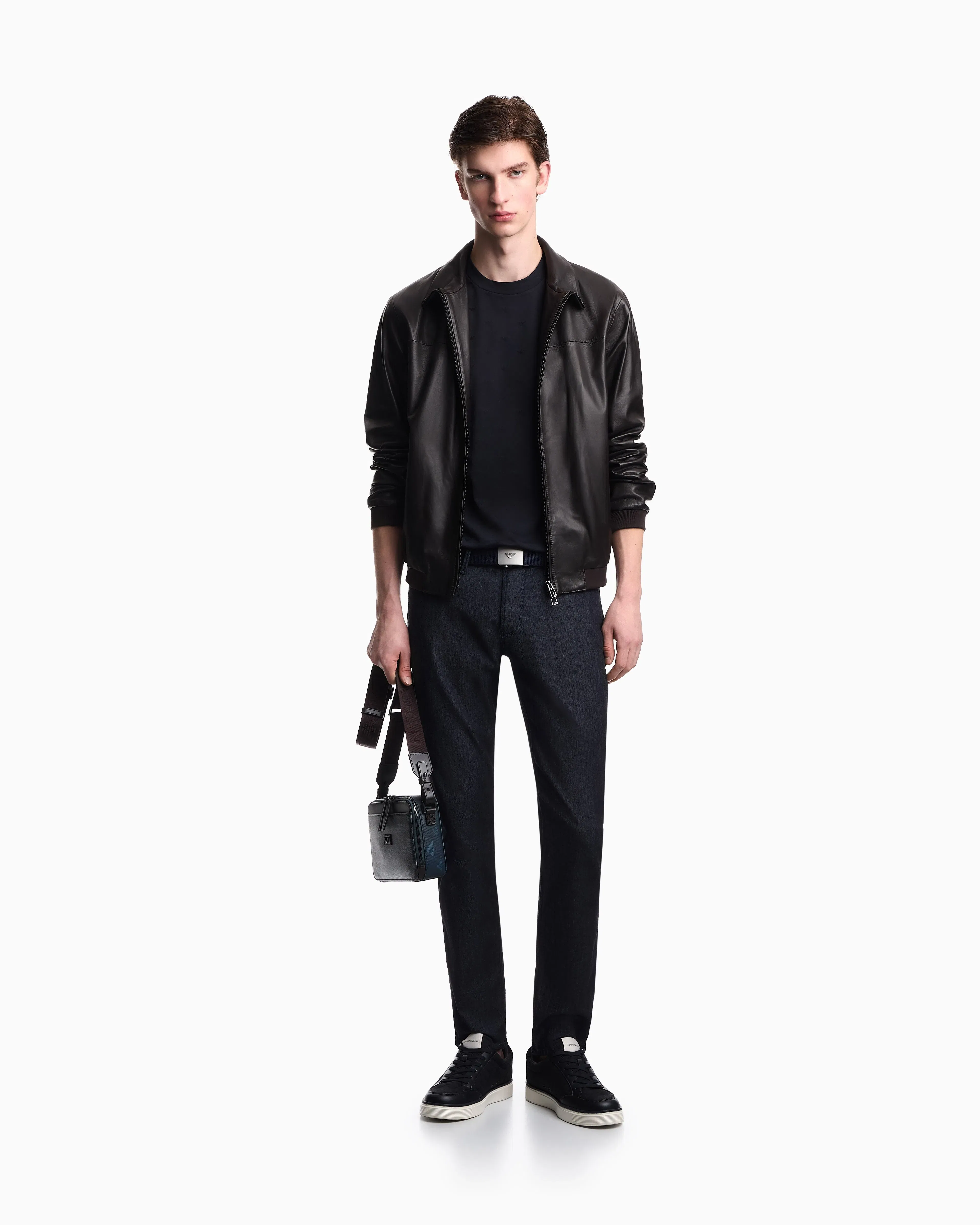 Emporio Armani Slim-fit T-shirt in all-over micro-eagle jacquard jersey