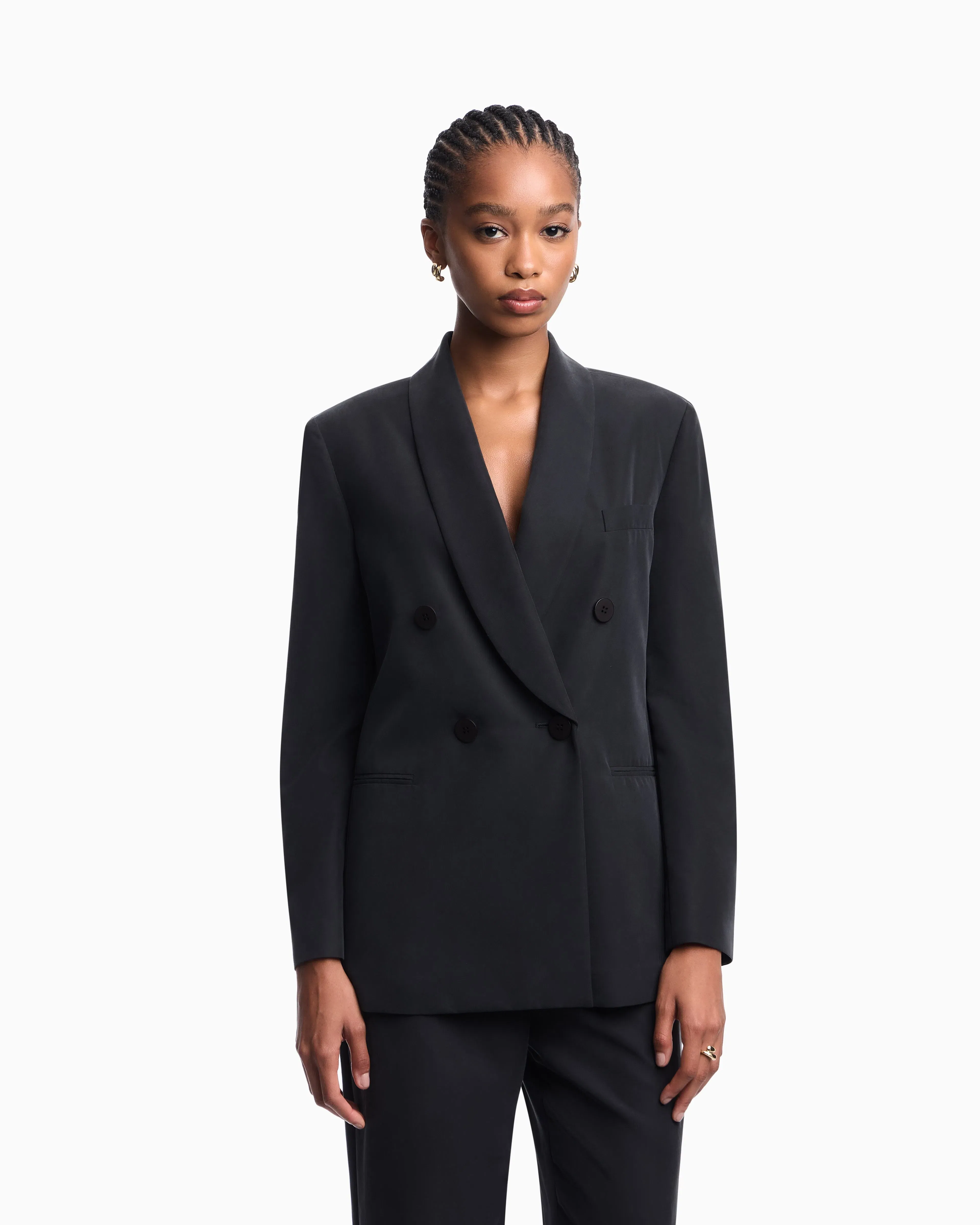 Emporio Armani Double-breasted blazer with crepe shawl neckline
