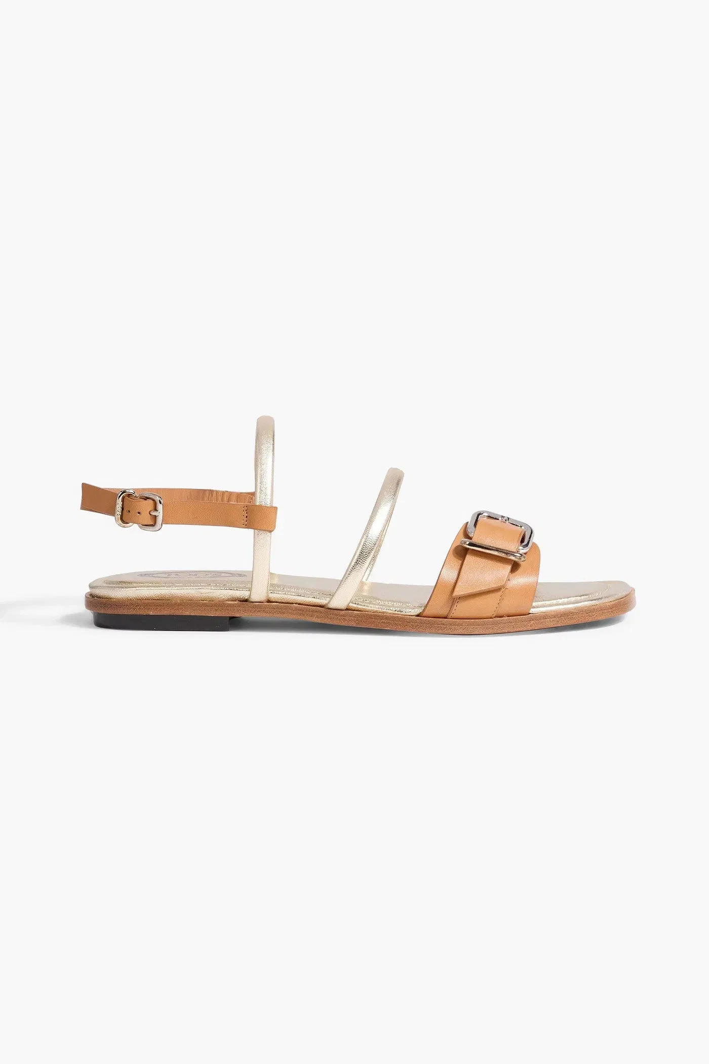 Tod's Smooth And Metallic Leather Slingback Sandals Light Brown Women's