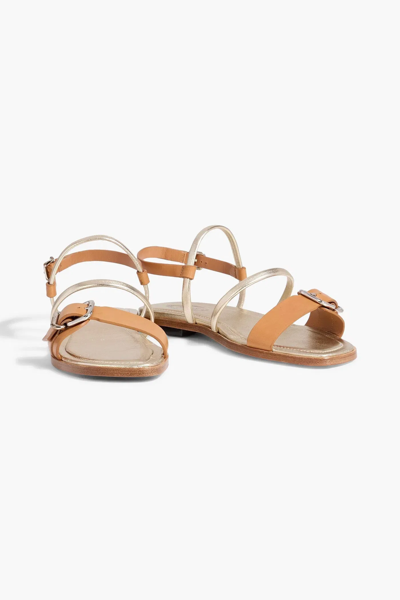 Tod's Smooth And Metallic Leather Slingback Sandals Light Brown Women's