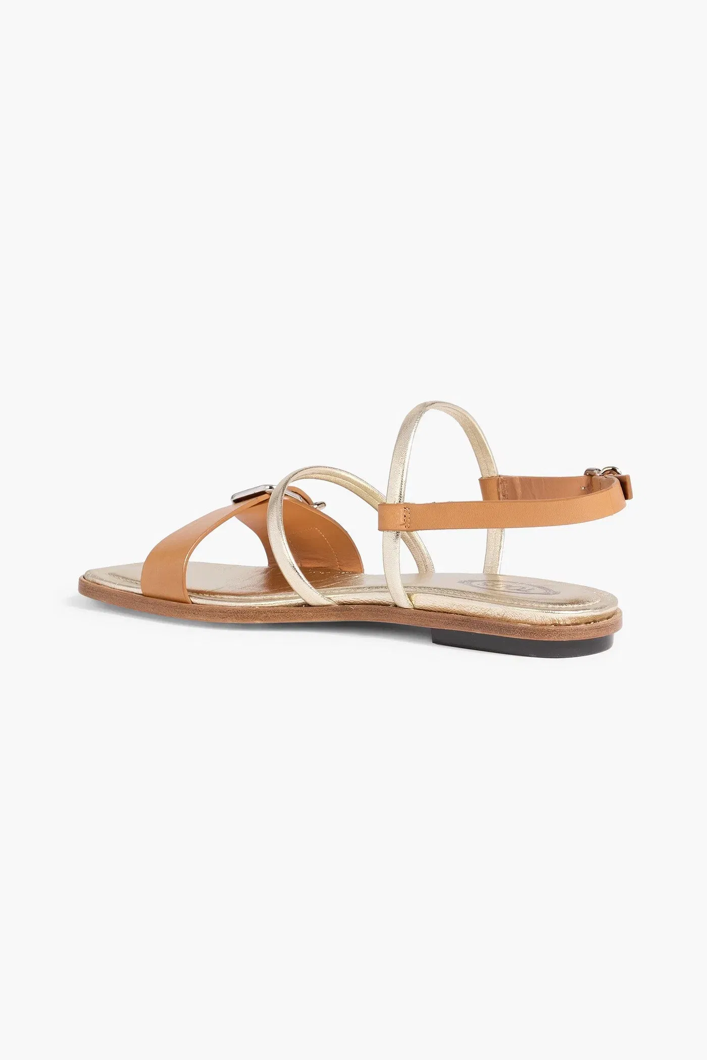 Tod's Smooth And Metallic Leather Slingback Sandals Light Brown Women's