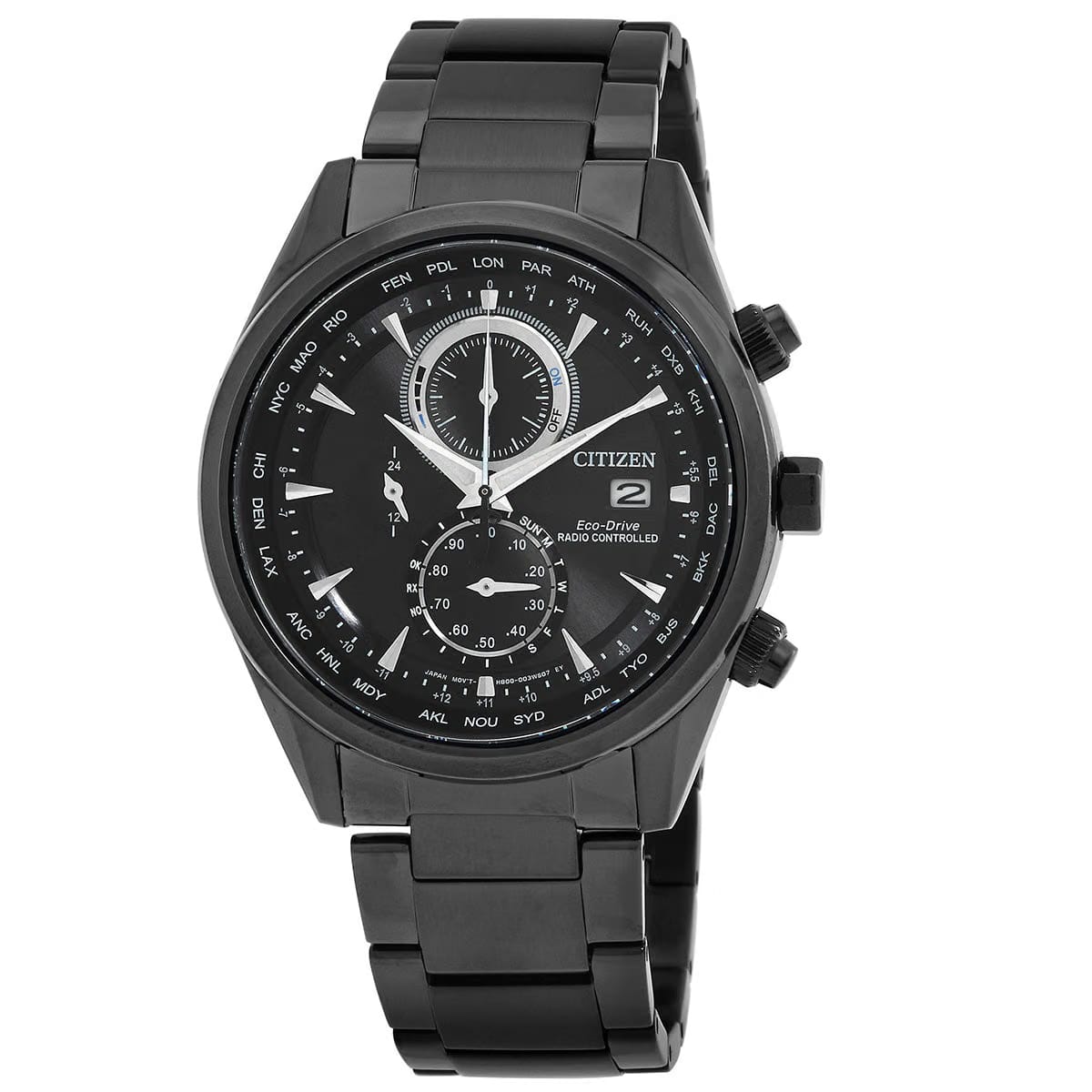 Citizen Perpetual Alarm World Time Chronograph Gmt Black Dial Mens Watch