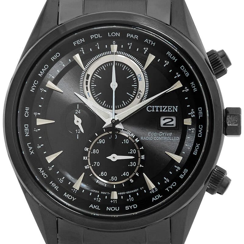 Citizen Perpetual Alarm World Time Chronograph Gmt Black Dial Mens Watch