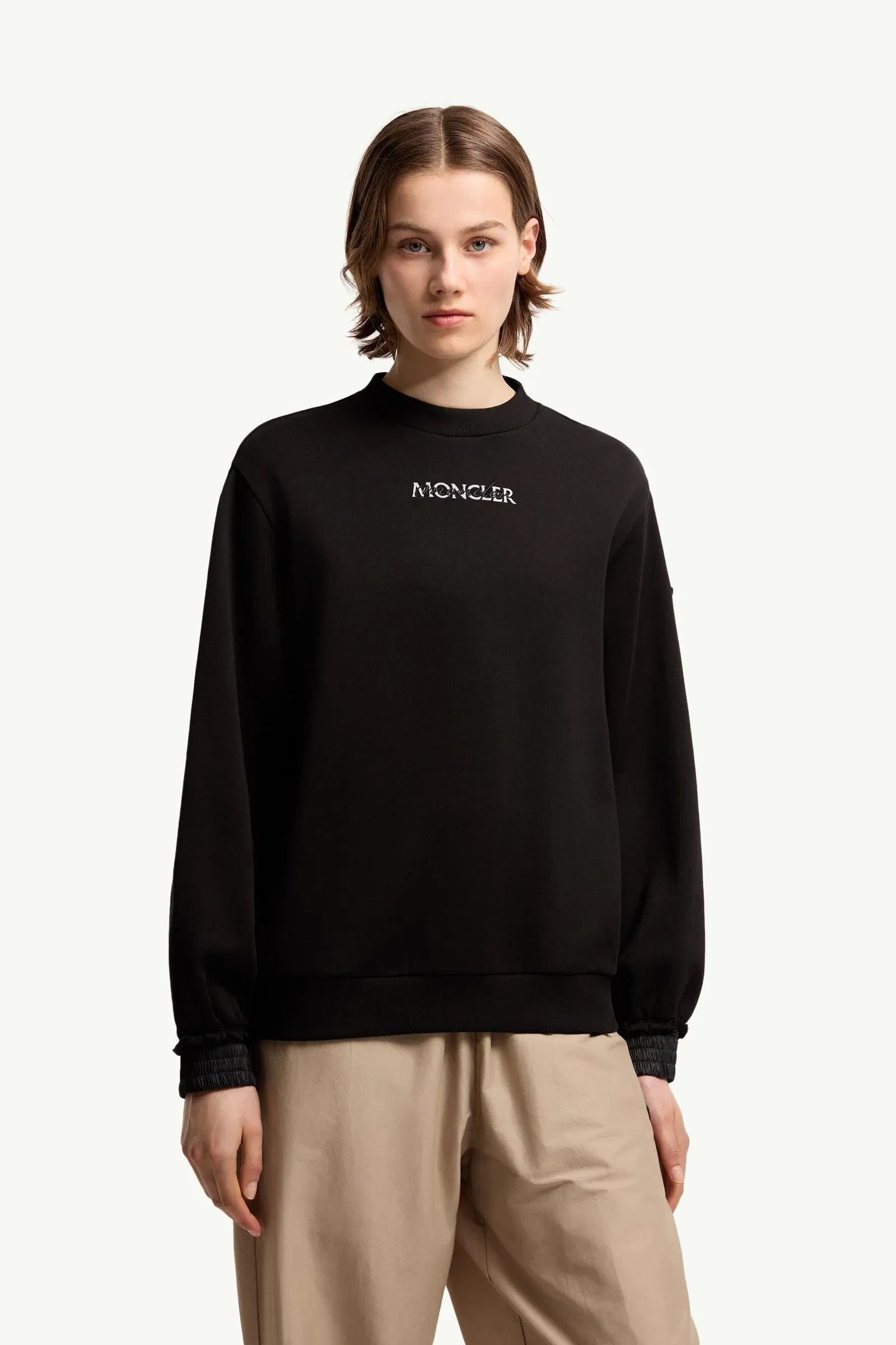 Moncler Cotton Fleece Logo Sweatshirt Black Black