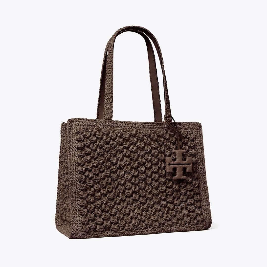 Tory Burch Small Ella Hand-Crocheted Popcorn Tote Dark Cocoa