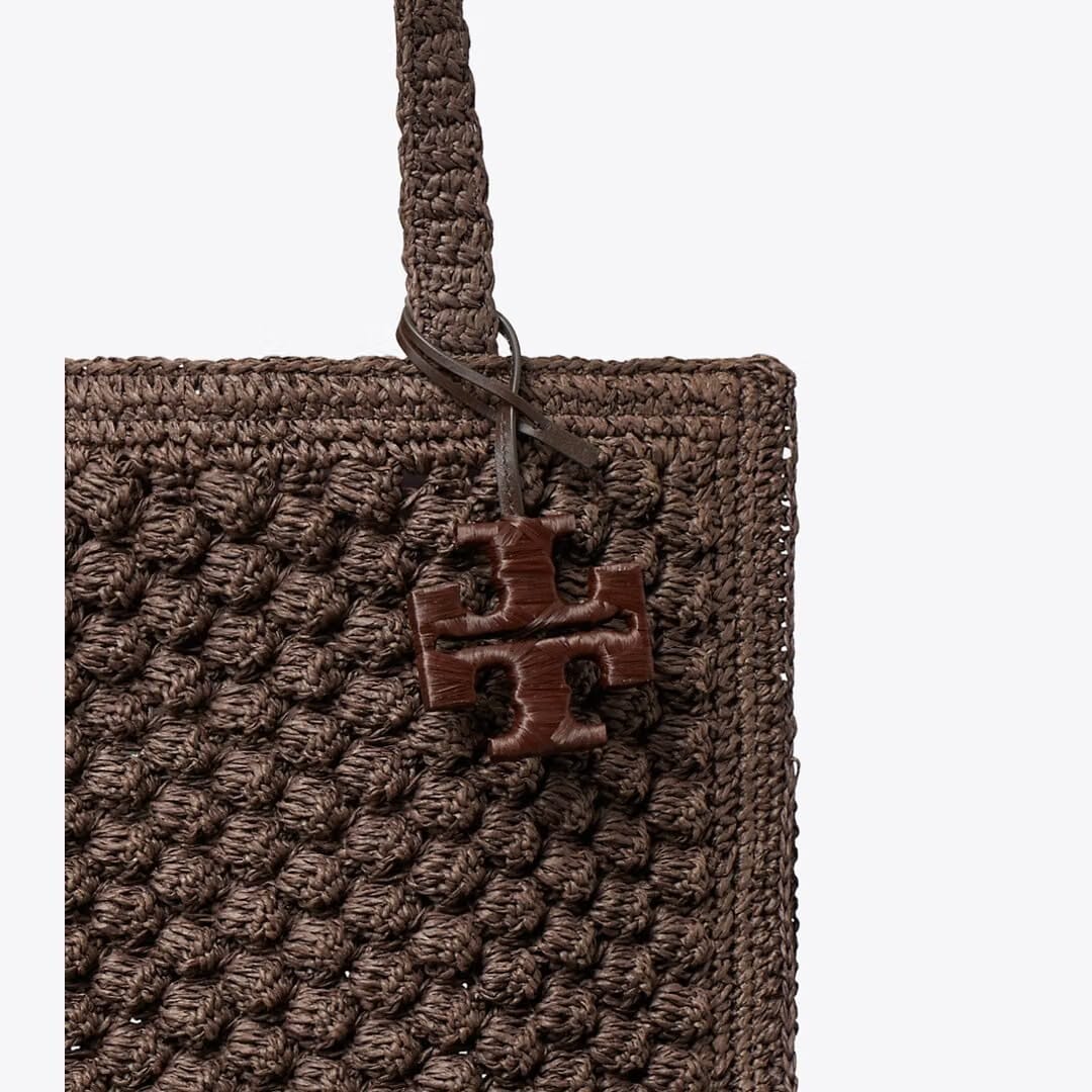 Tory Burch Small Ella Hand-Crocheted Popcorn Tote Dark Cocoa