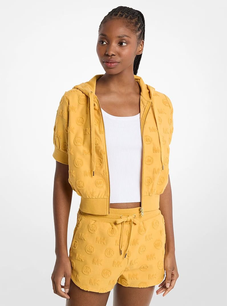 Michael Kors Logo Jacquard Terry Short-Sleeve Jacket HONEYWHEAT