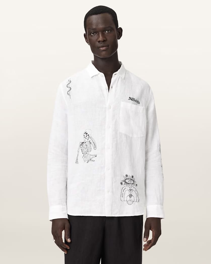 AllSaints Terror Long Sleeve Linen Shirt White