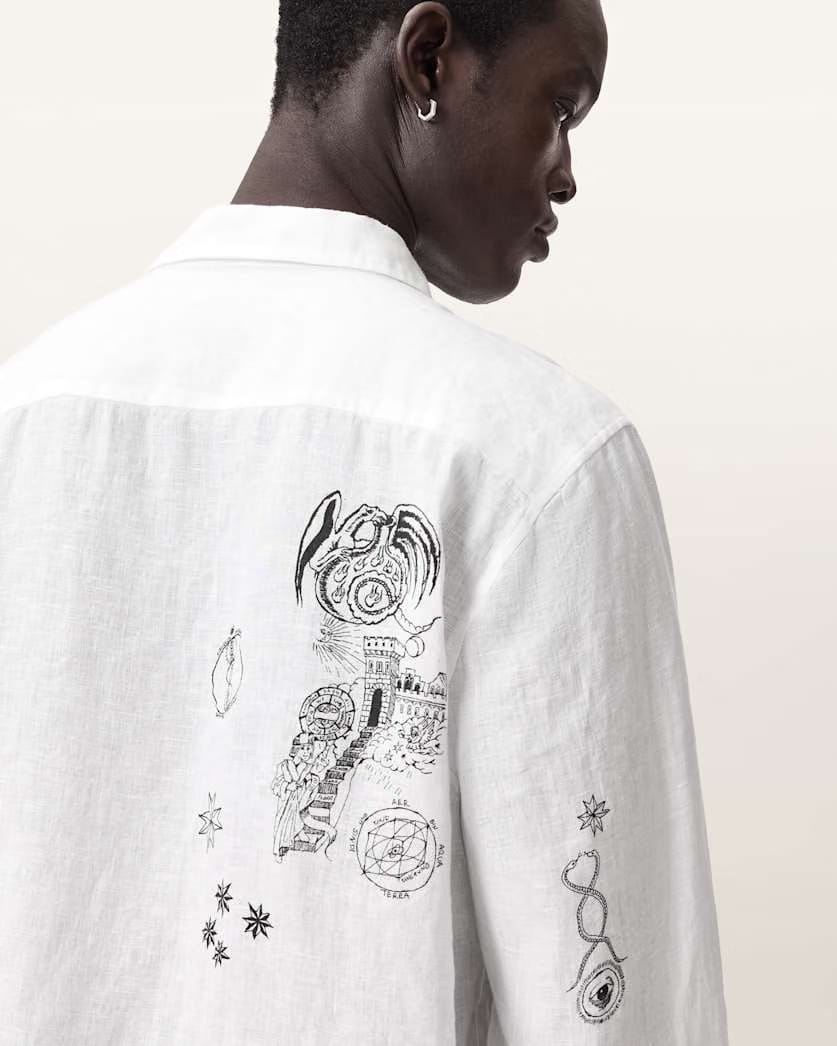 AllSaints Terror Long Sleeve Linen Shirt White