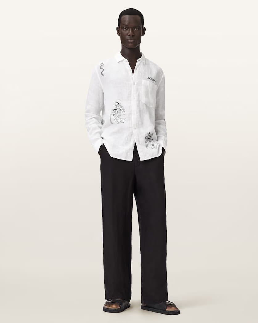 AllSaints Terror Long Sleeve Linen Shirt White